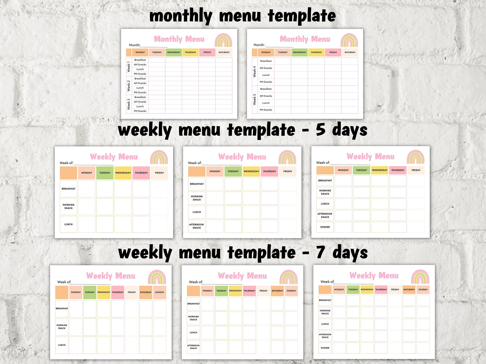 Weekly meal planner I Monthly Menu Template I Home School Meal Planner | Home Daycare Weekly Menu Editable | Preschool Menu I editable menu