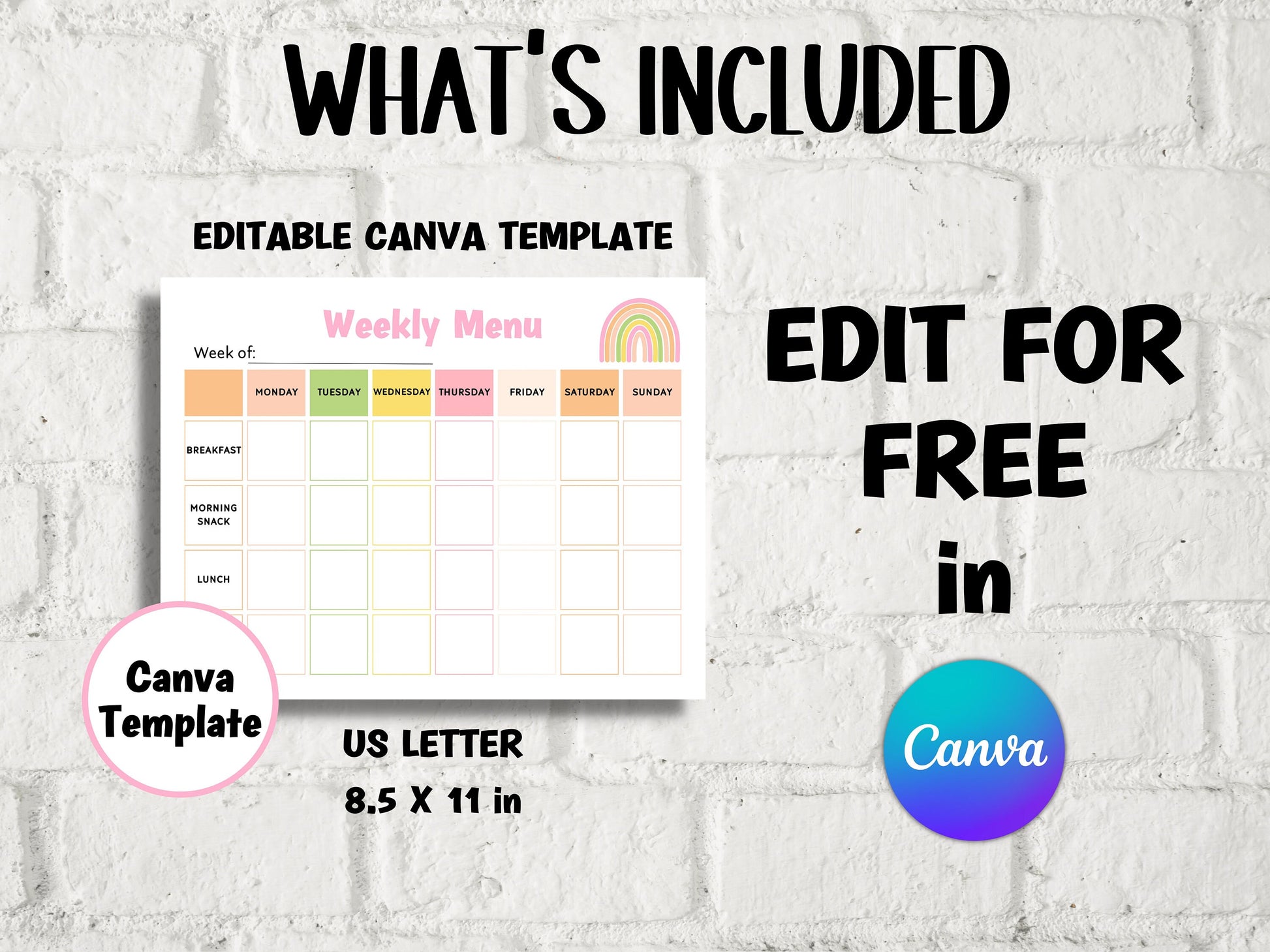 Weekly meal planner I Monthly Menu Template I Home School Meal Planner | Home Daycare Weekly Menu Editable | Preschool Menu I editable menu