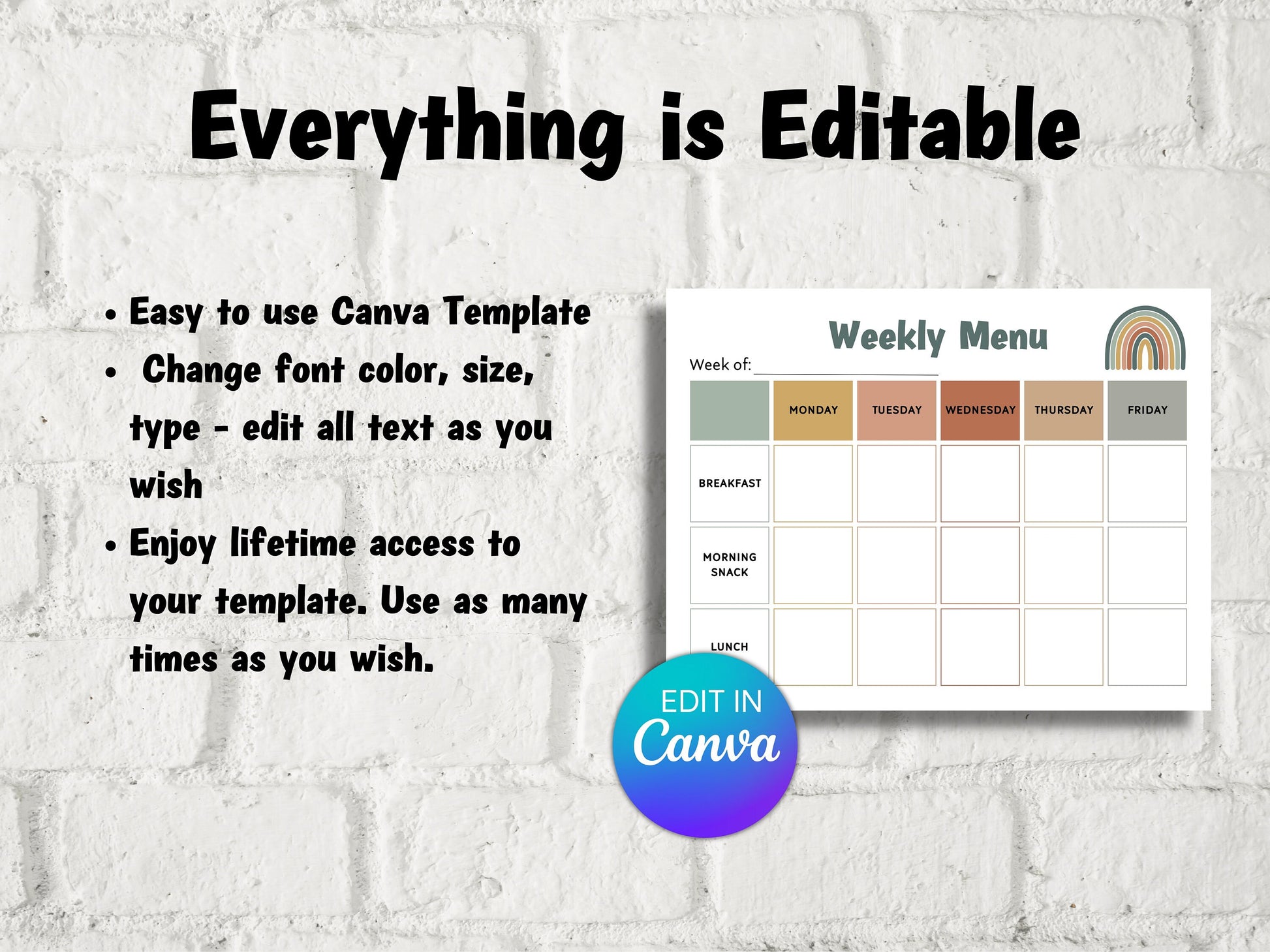 Editable menu I Weekly meal planner I Monthly Menu Template I Home School Meal Planner | Home Daycare Weekly Menu Editable | Preschool Menu