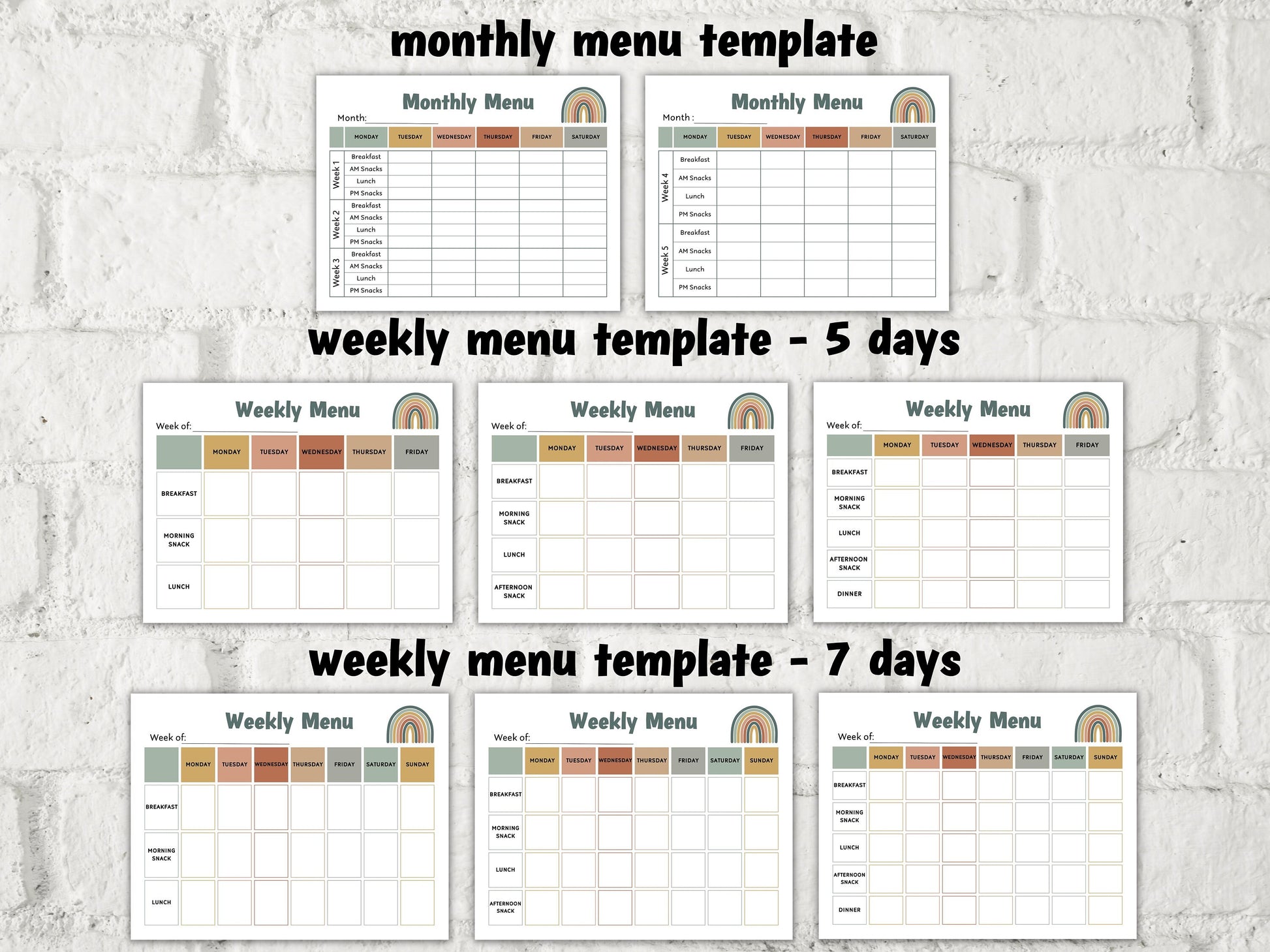 Editable menu I Weekly meal planner I Monthly Menu Template I Home School Meal Planner | Home Daycare Weekly Menu Editable | Preschool Menu