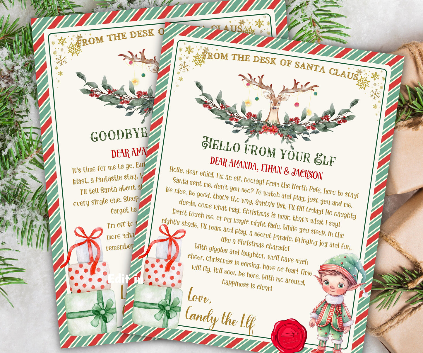 Editable Hello from elf, Elf Arrival letter, I'm back letter, from elf, Christmas elf letter, to kids, from elf, I'm back elf letter-Christmas -TheHustlingCatLady-Templates