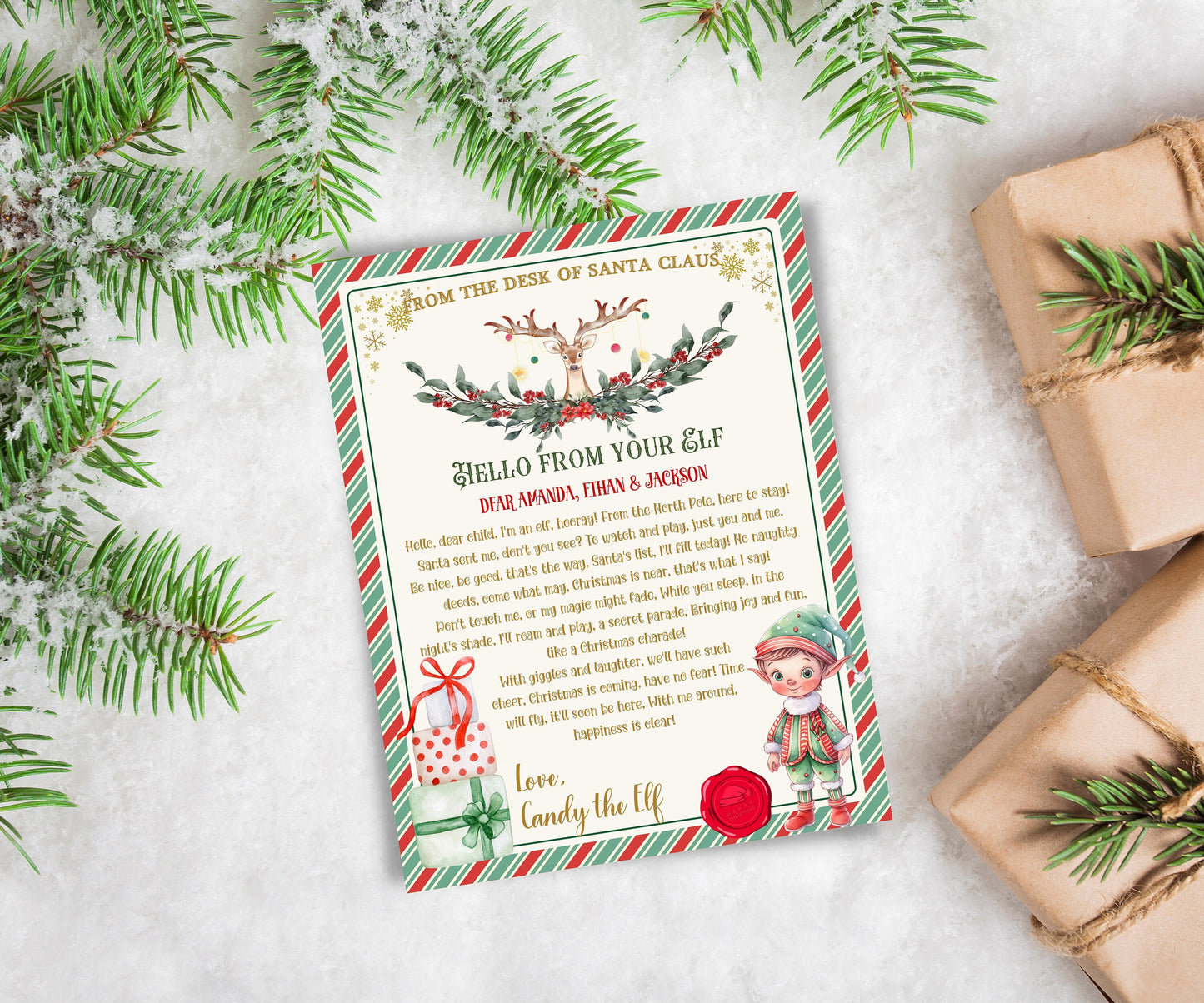 Editable Hello from elf, Elf Arrival letter, I'm back letter, from elf, Christmas elf letter, to kids, from elf, I'm back elf letter-Christmas -TheHustlingCatLady-Templates