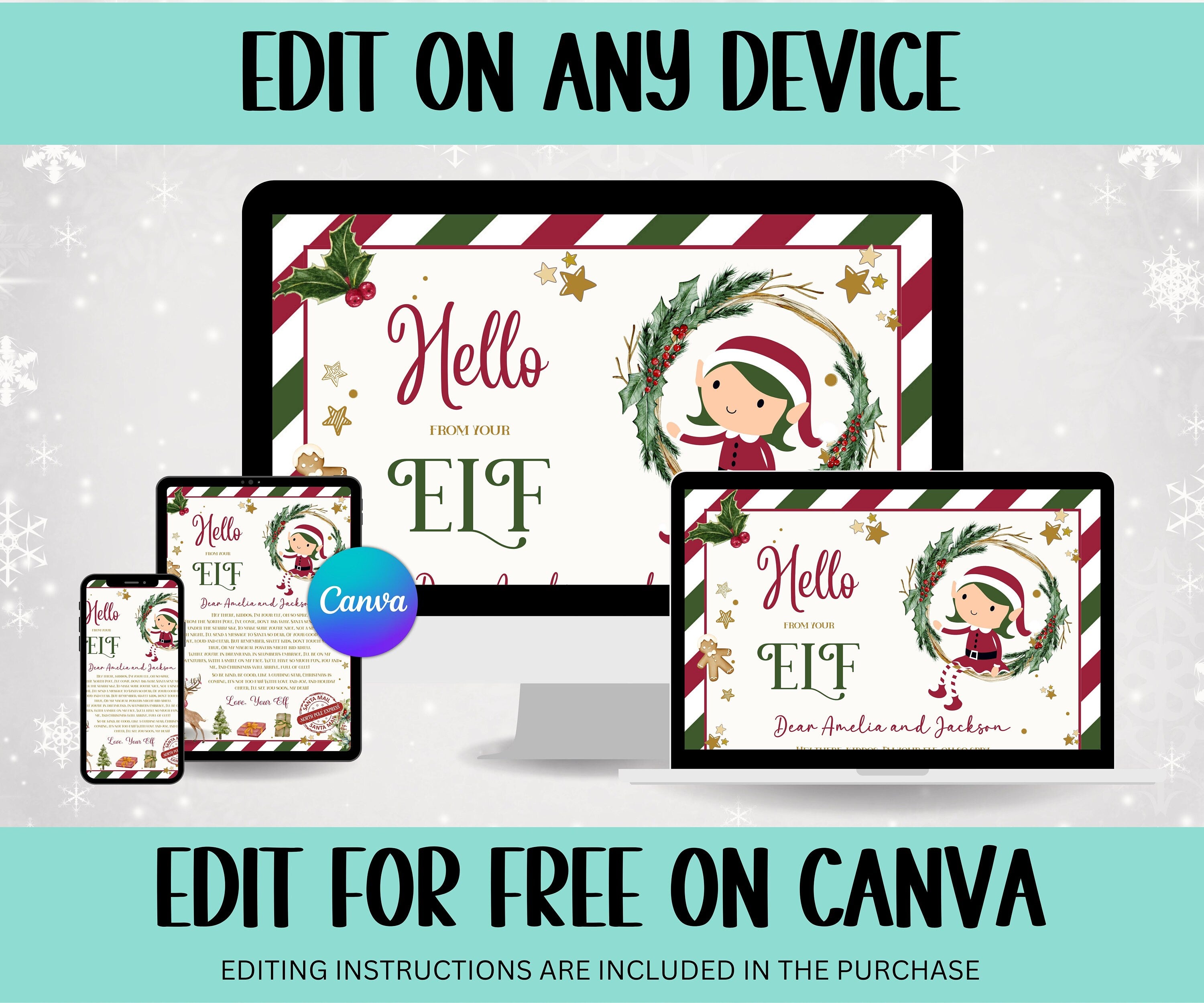 Elf arrival Canva Template letter, elf return letter, elf goodbye letter, Letter from Elf pack, Elf is back letter, Elf Mail Label notes-Christmas -TheHustlingCatLady-Calendars & Planners