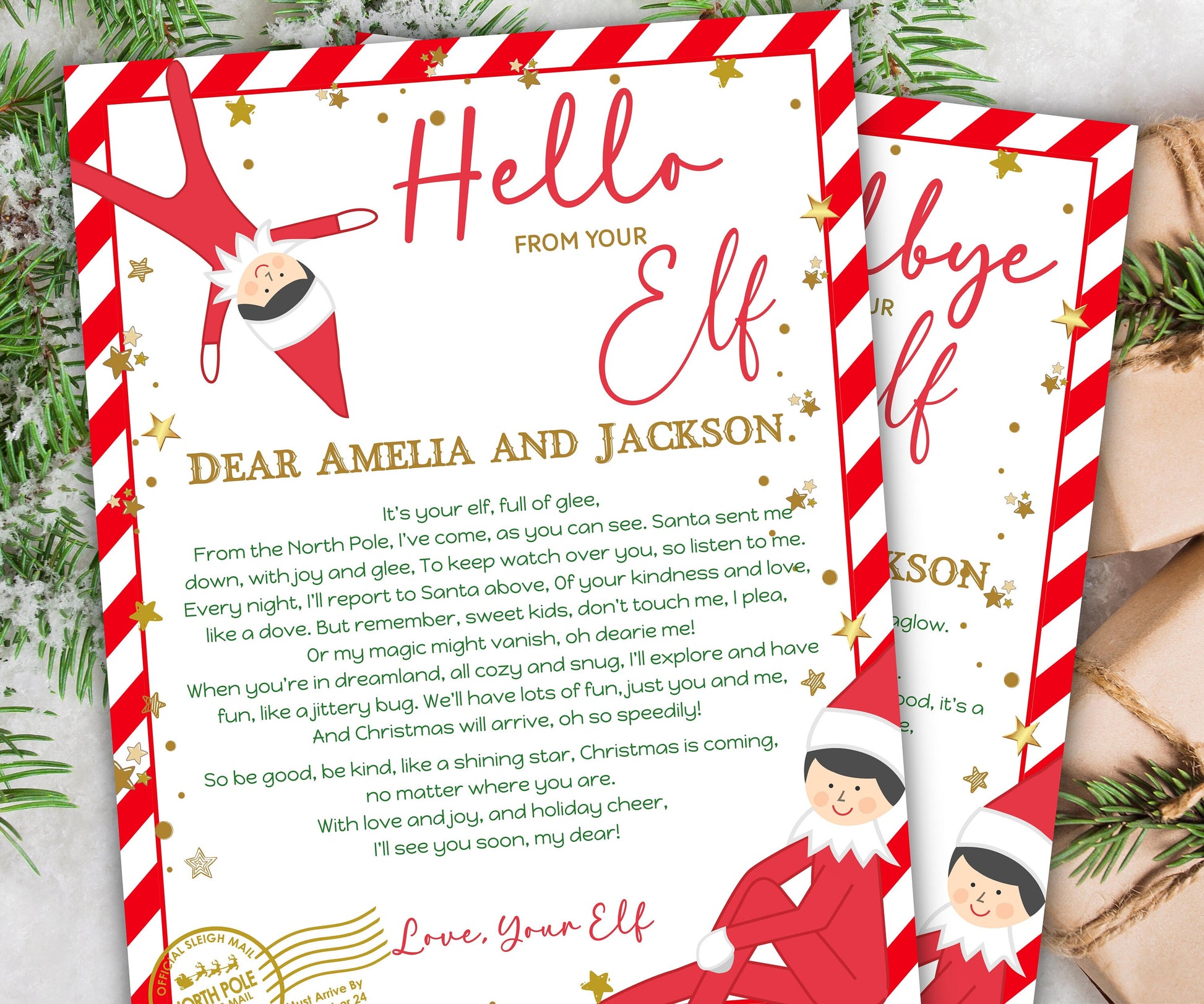 Elf Is back Letter from Elf pack, elf arrival letter, elf return letter, elf goodbye letter, From the desk of Santa Claus, Canva