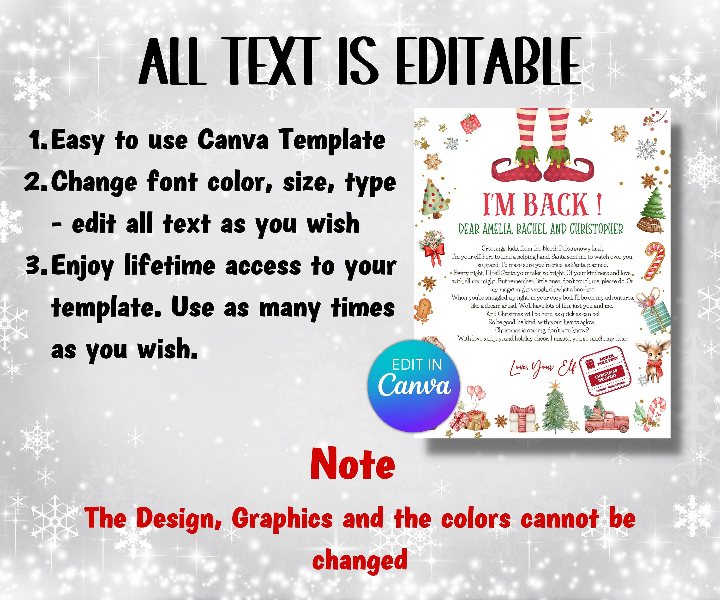 I'm back Elf letter, Hello from elf, Elf Arrival letter, from elf, Christmas elf letter, to kids, from elf, Digital Editable, I'm back elf-Christmas -TheHustlingCatLady-Templates