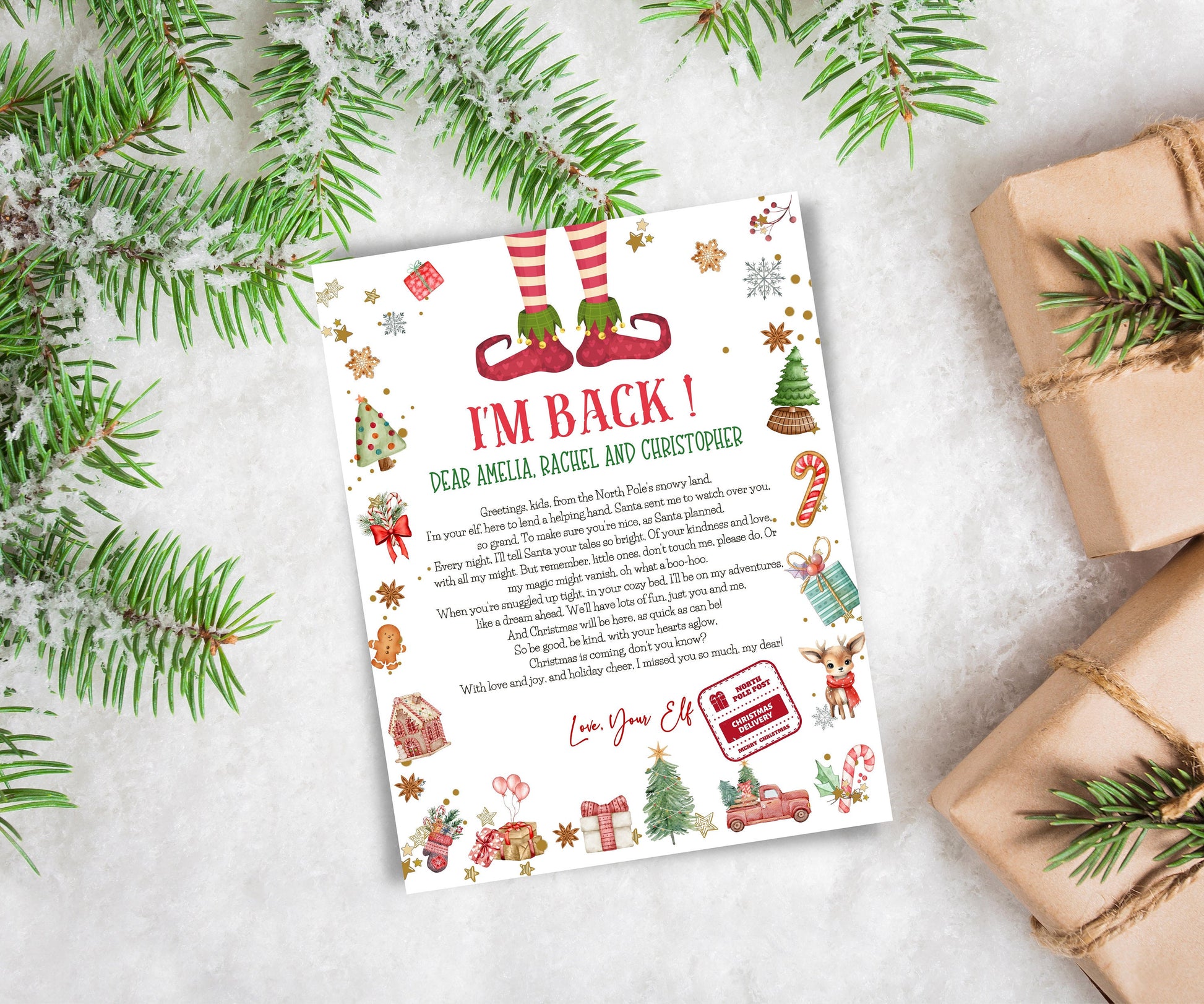 I'm back Elf letter, Hello from elf, Elf Arrival letter, from elf, Christmas elf letter, to kids, from elf, Digital Editable, I'm back elf-Christmas -TheHustlingCatLady-Templates