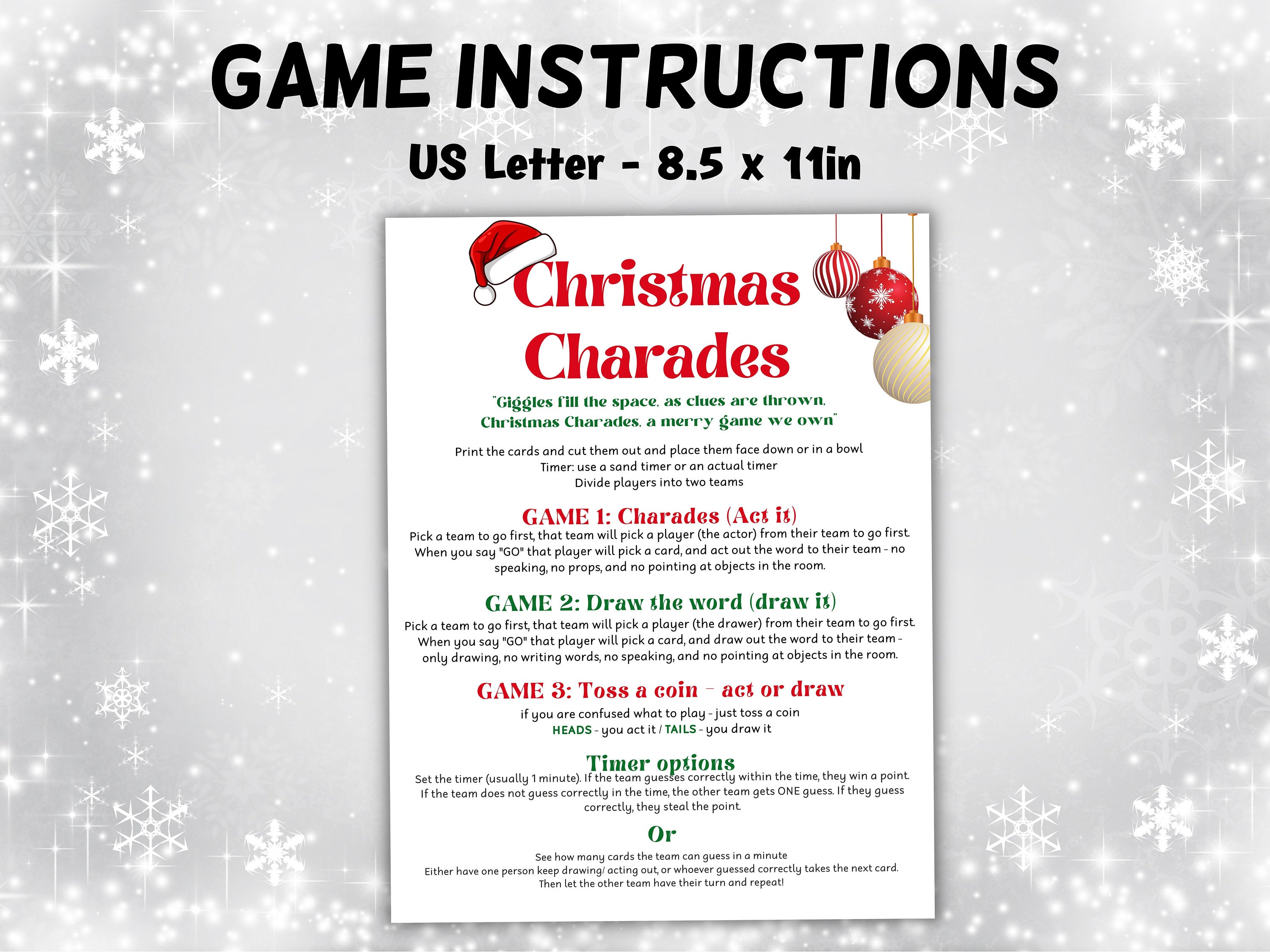 Christmas Charades | Christmas Games | Work Holiday Party | Family Game Night | Printable Party Game | Christmas Trivia | Classroom Games-Christmas -TheHustlingCatLady-Party Games