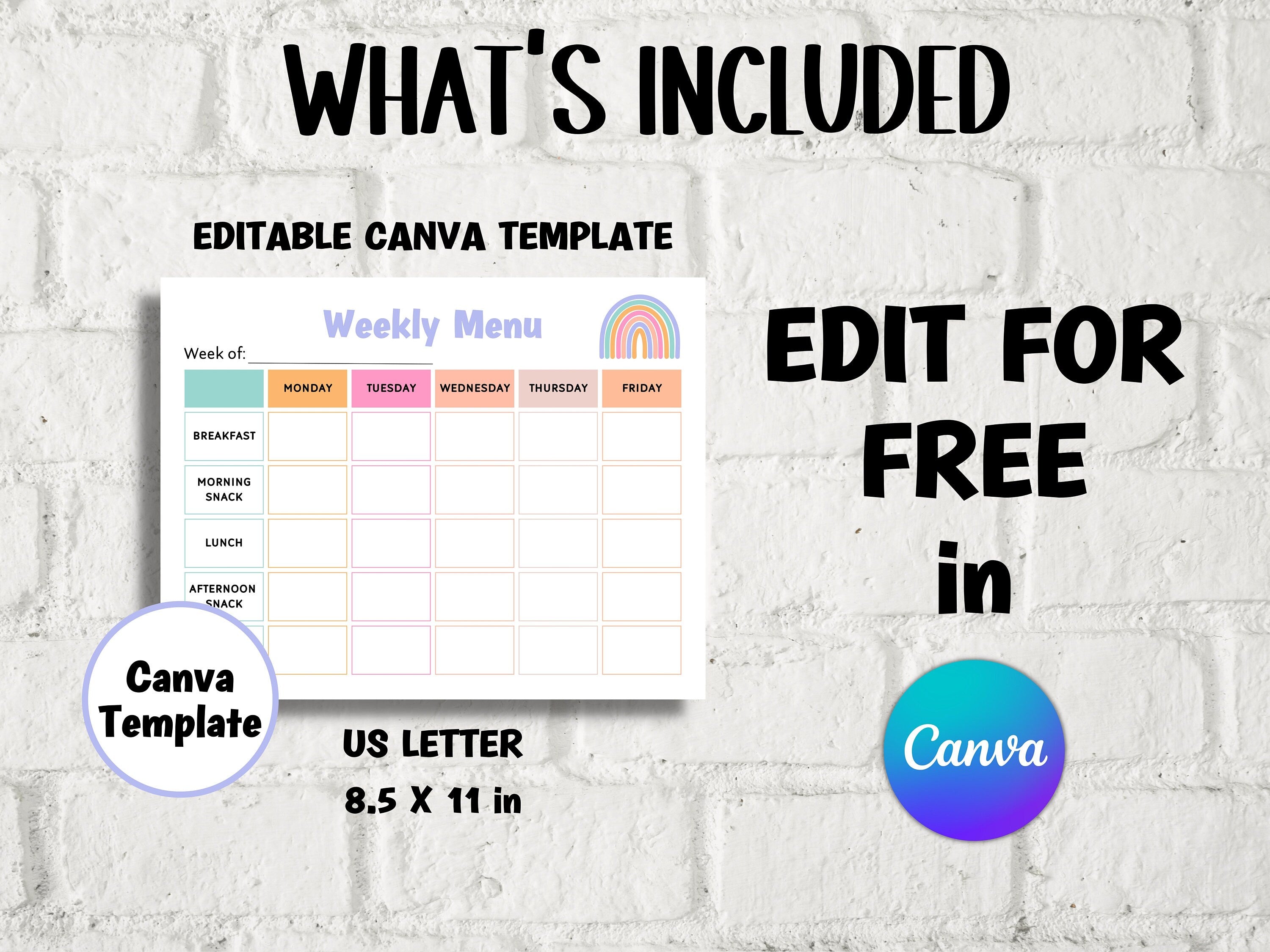 Home School Meal Planner | Home Daycare Weekly Menu Editable | Weekly meal planner | Preschool Menu | Daycare Template I editable menu