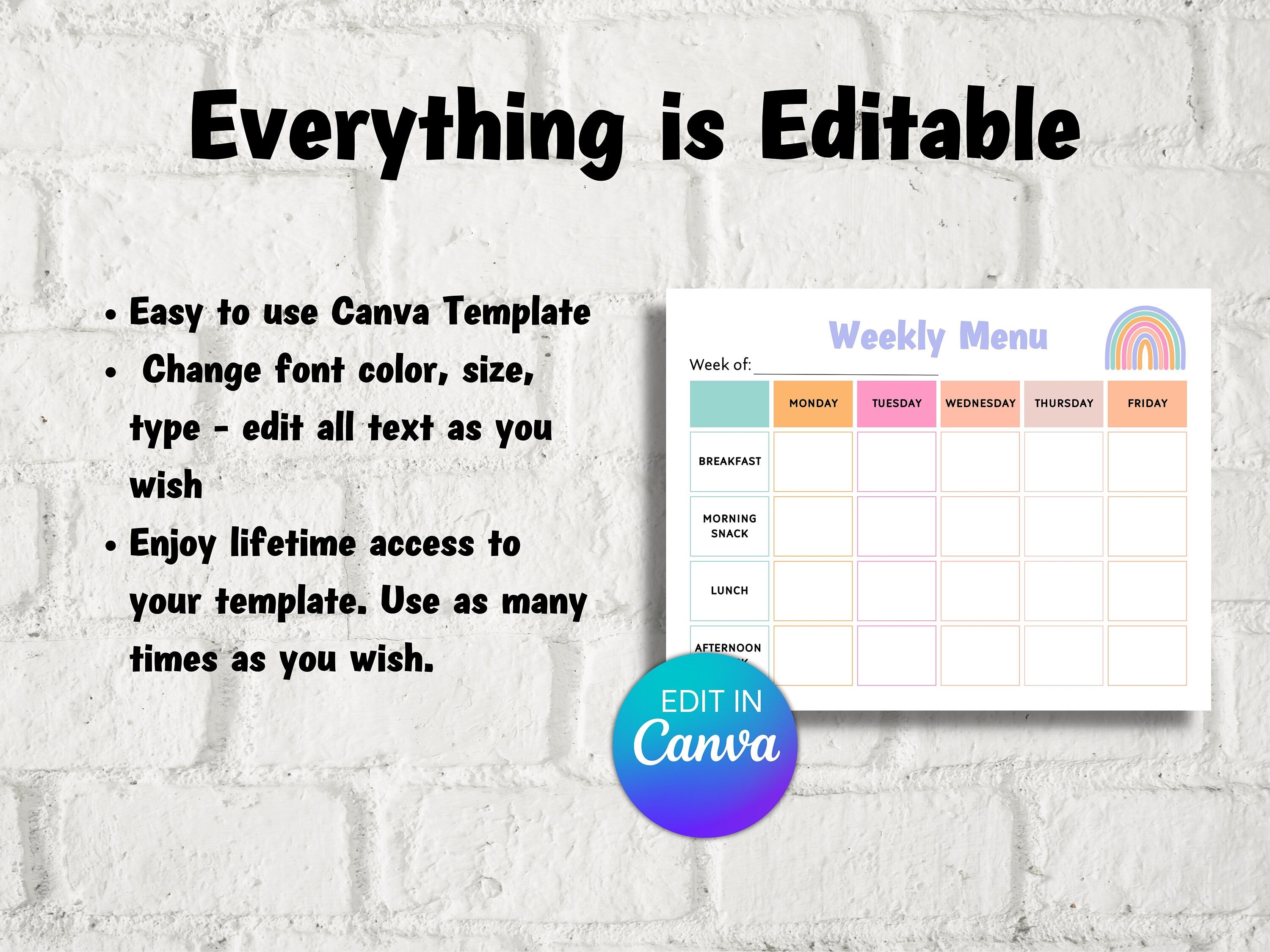 Home School Meal Planner | Home Daycare Weekly Menu Editable | Weekly meal planner | Preschool Menu | Daycare Template I editable menu