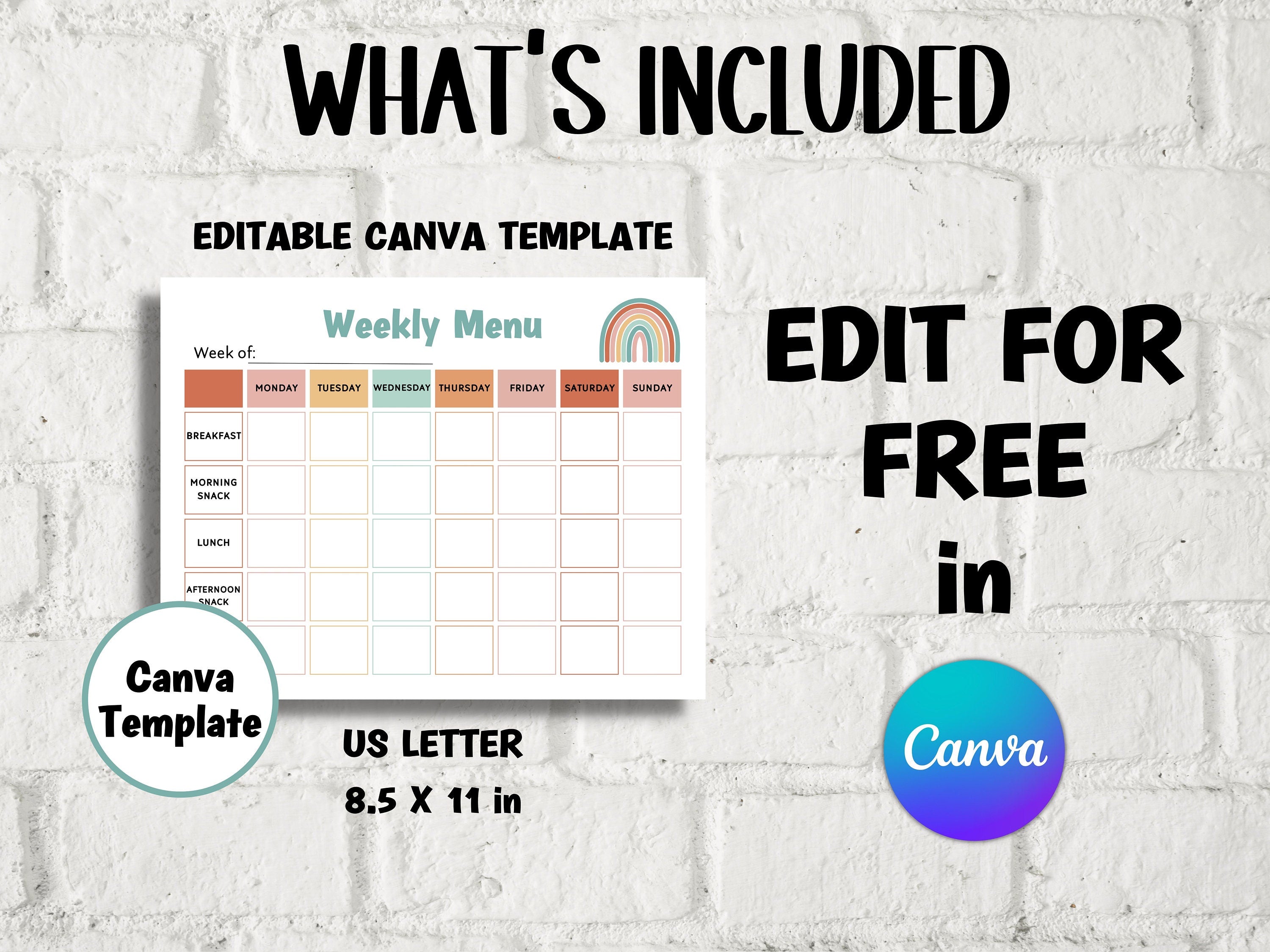 Daycare Menu Template I Home School Meal Planner | Home Daycare Weekly Menu Editable | Weekly meal planner | Preschool Menu I editable menu