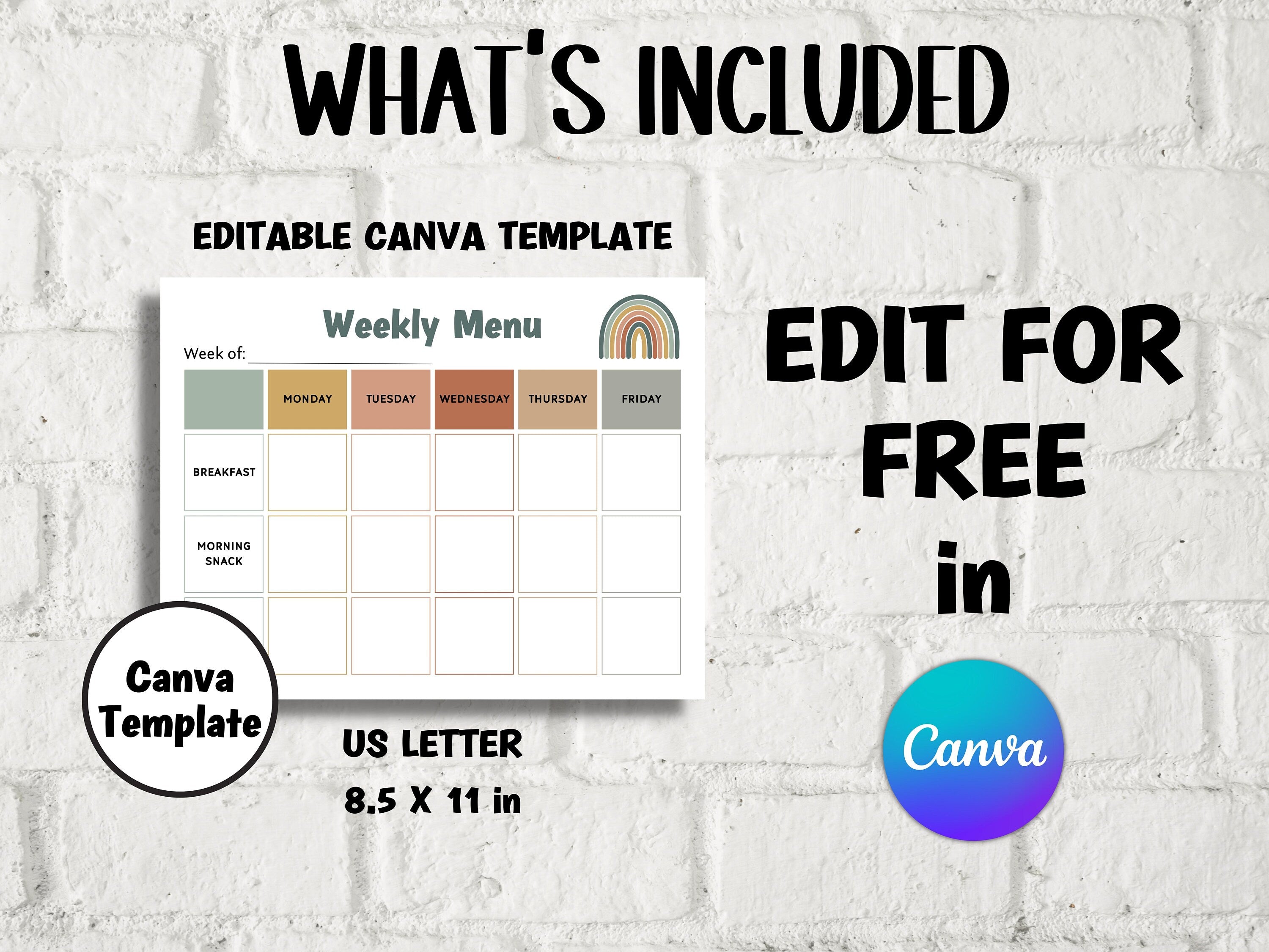 Editable menu I Weekly meal planner I Monthly Menu Template I Home School Meal Planner | Home Daycare Weekly Menu Editable | Preschool Menu