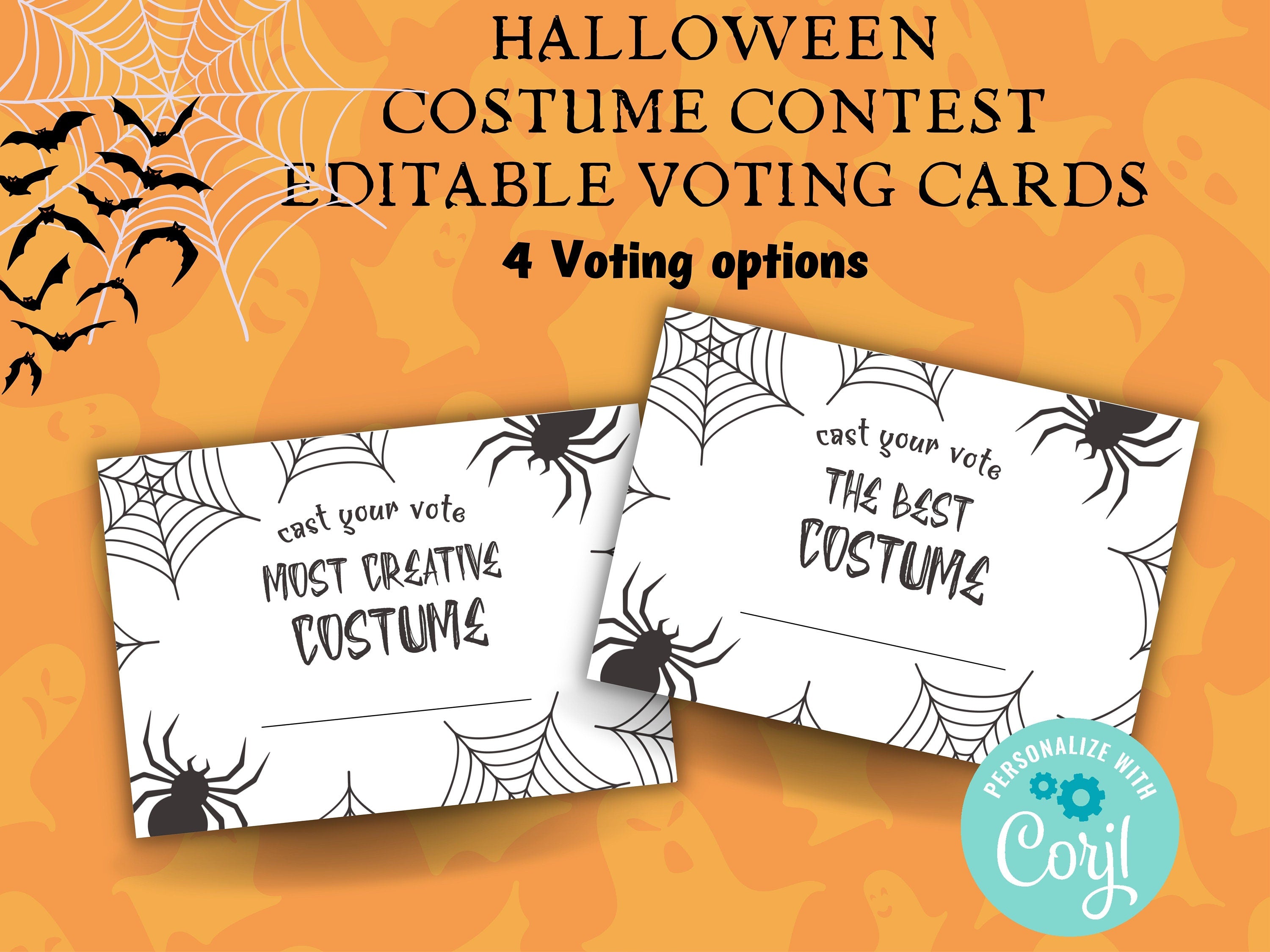 Costume Contest Voting Card | Editable Printable Voting Cards | Be A Voter Corjl teamplate | Best Costume | Printable Halloween Voting Sign-Halloween Printables -TheHustlingCatLady-Party Games