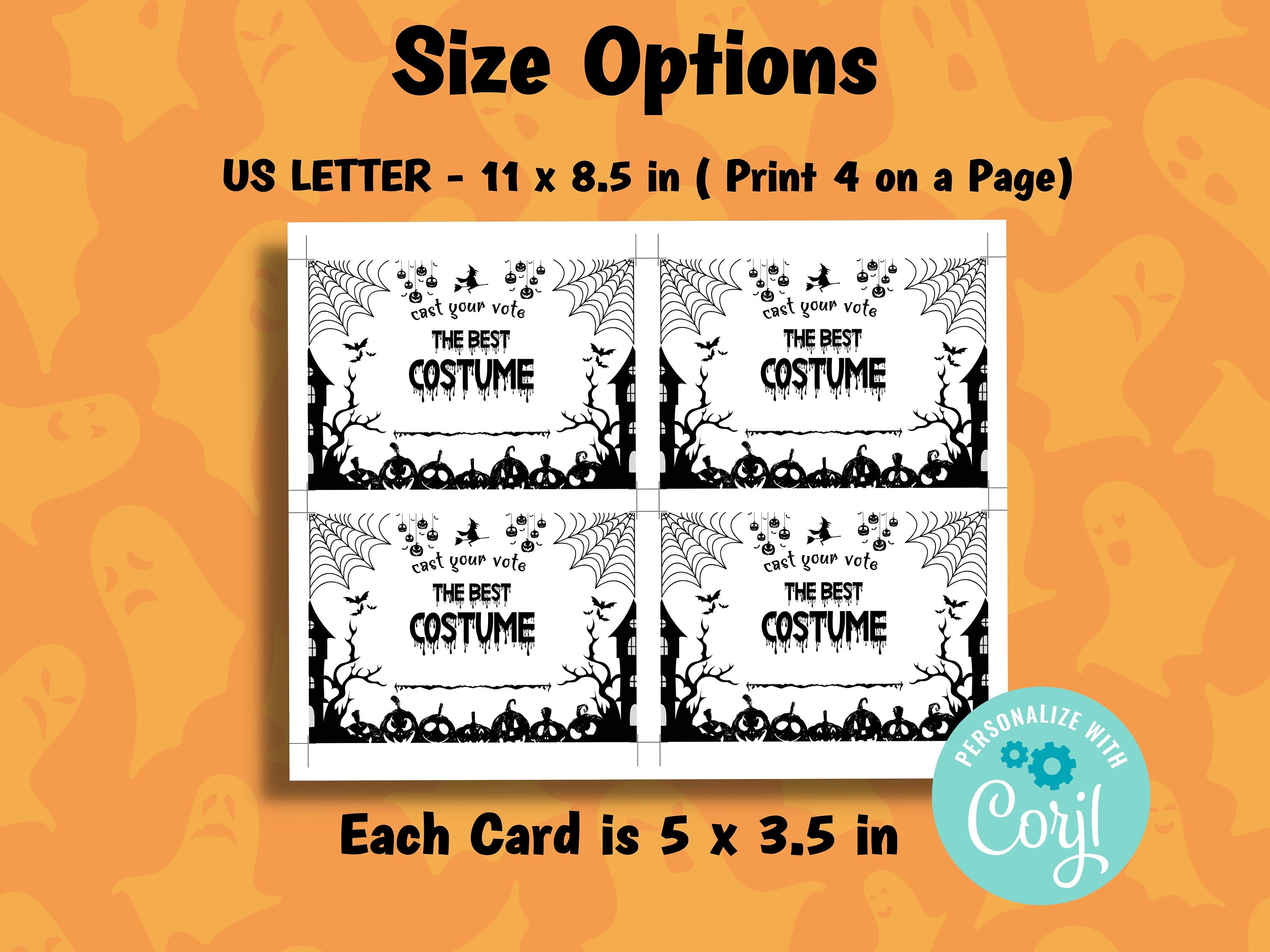 Halloween Costume Contest | Editable in Corjl | Halloween Competition Printable Voting Cards | Halloween Sign | Corjl template-Halloween Printables -TheHustlingCatLady-Party Games