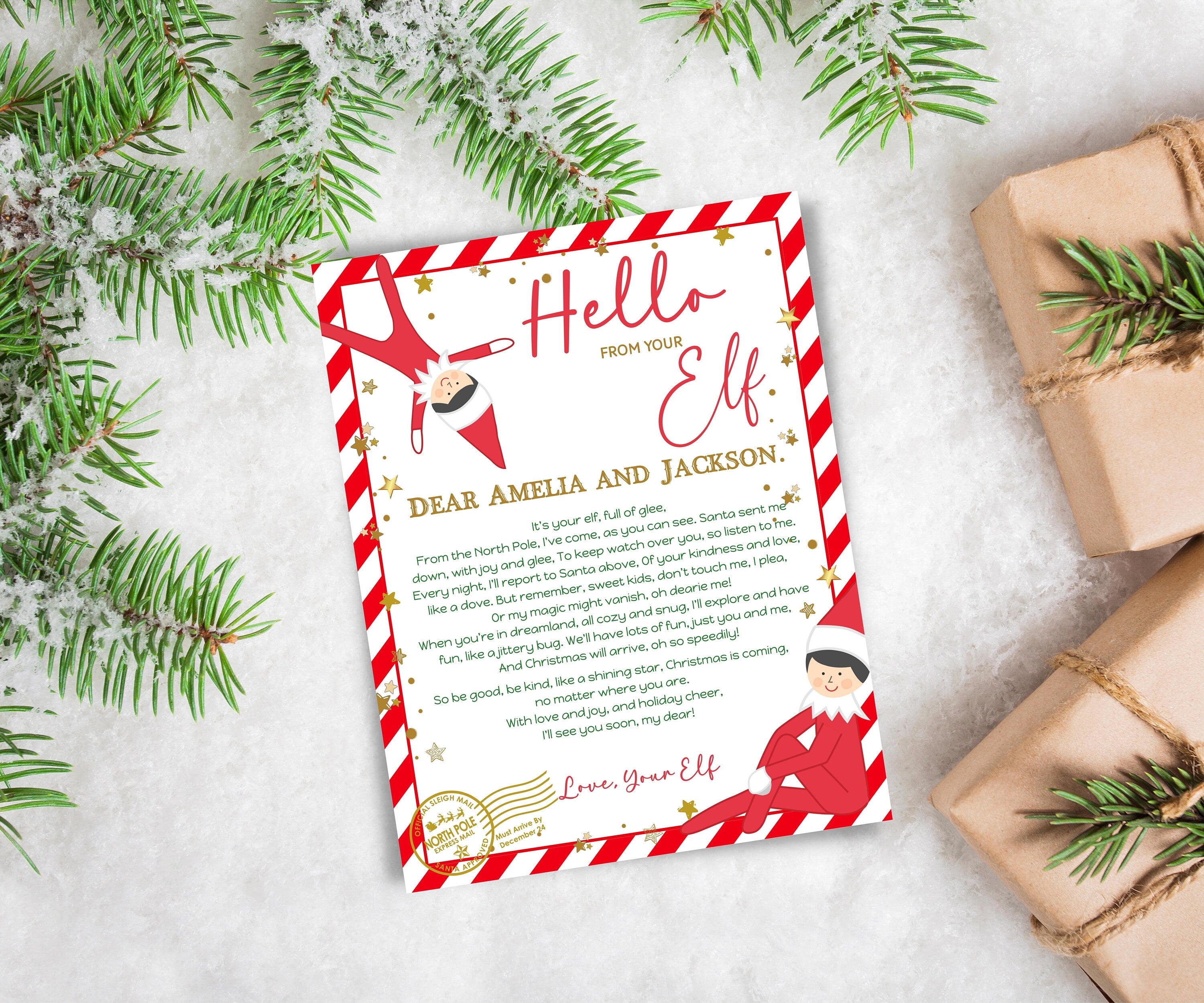 Elf Is back Letter from Elf pack, elf arrival letter, elf return letter, elf goodbye letter, From the desk of Santa Claus, Canva