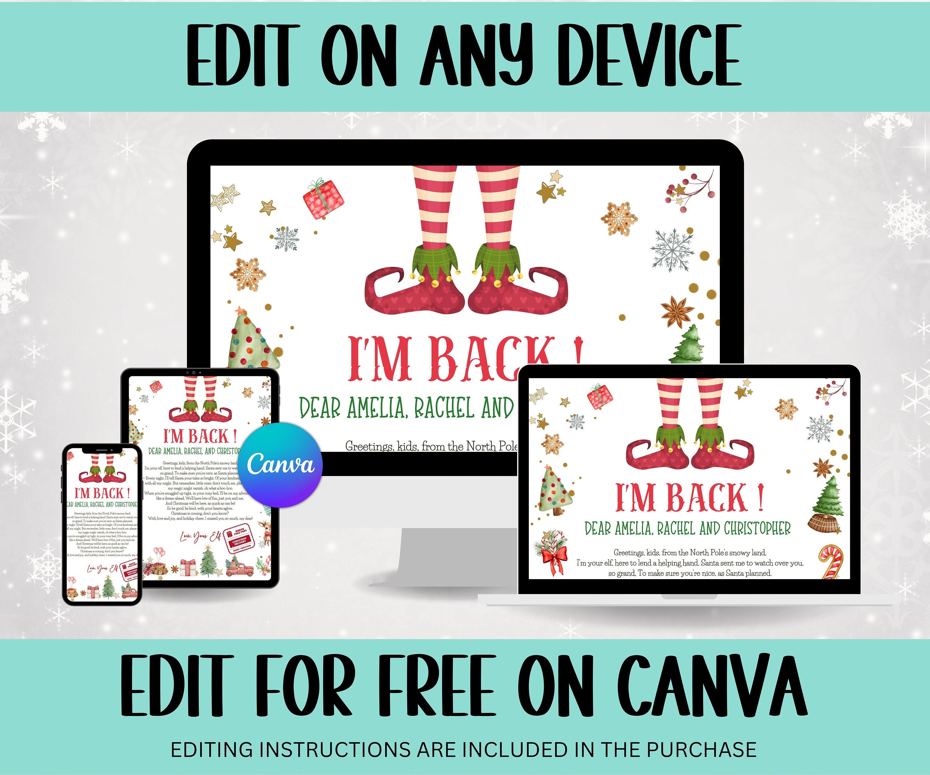 I'm back Elf letter, Hello from elf, Elf Arrival letter, from elf, Christmas elf letter, to kids, from elf, Digital Editable, I'm back elf-Christmas -TheHustlingCatLady-Templates