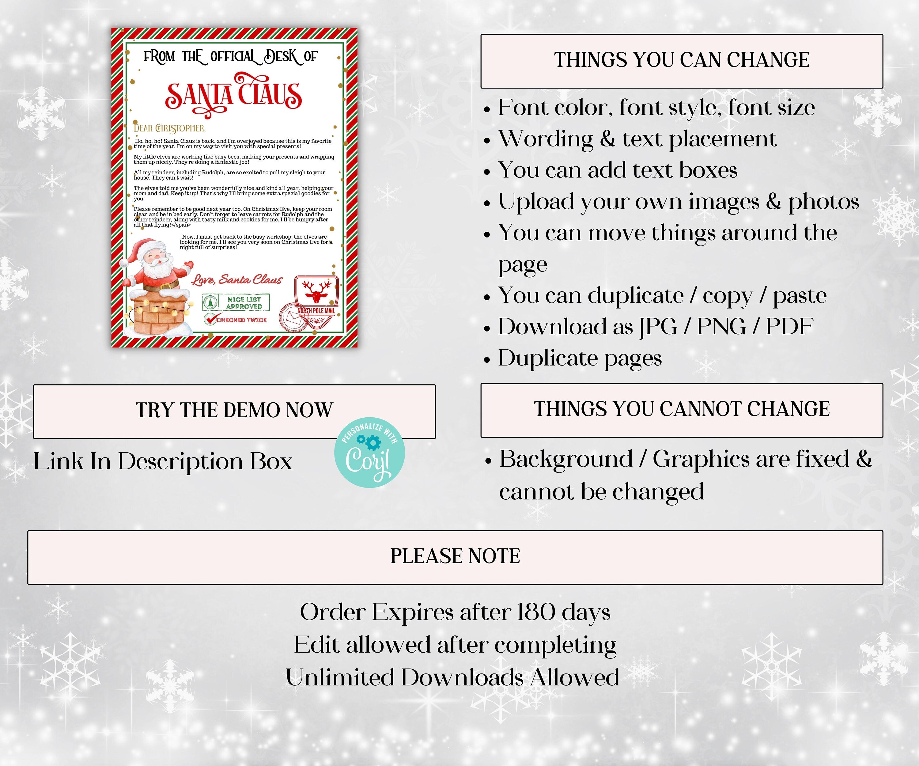 Santa letter Package, Holiday Printables, Letter from Santa. Personalized santa, Santa Certificate, Santa Nice List, Christmas Letter, Corjl-Christmas -TheHustlingCatLady-Party Games