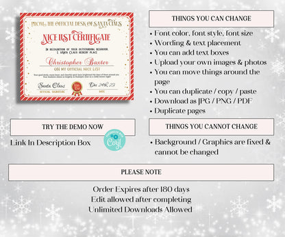 Santa Nice List Certificate, Christmas Letter, Editable Template, From the desk of, Christmas Eve Box, Official Santa Mail, Nice List Santa-Christmas -TheHustlingCatLady-Party Games