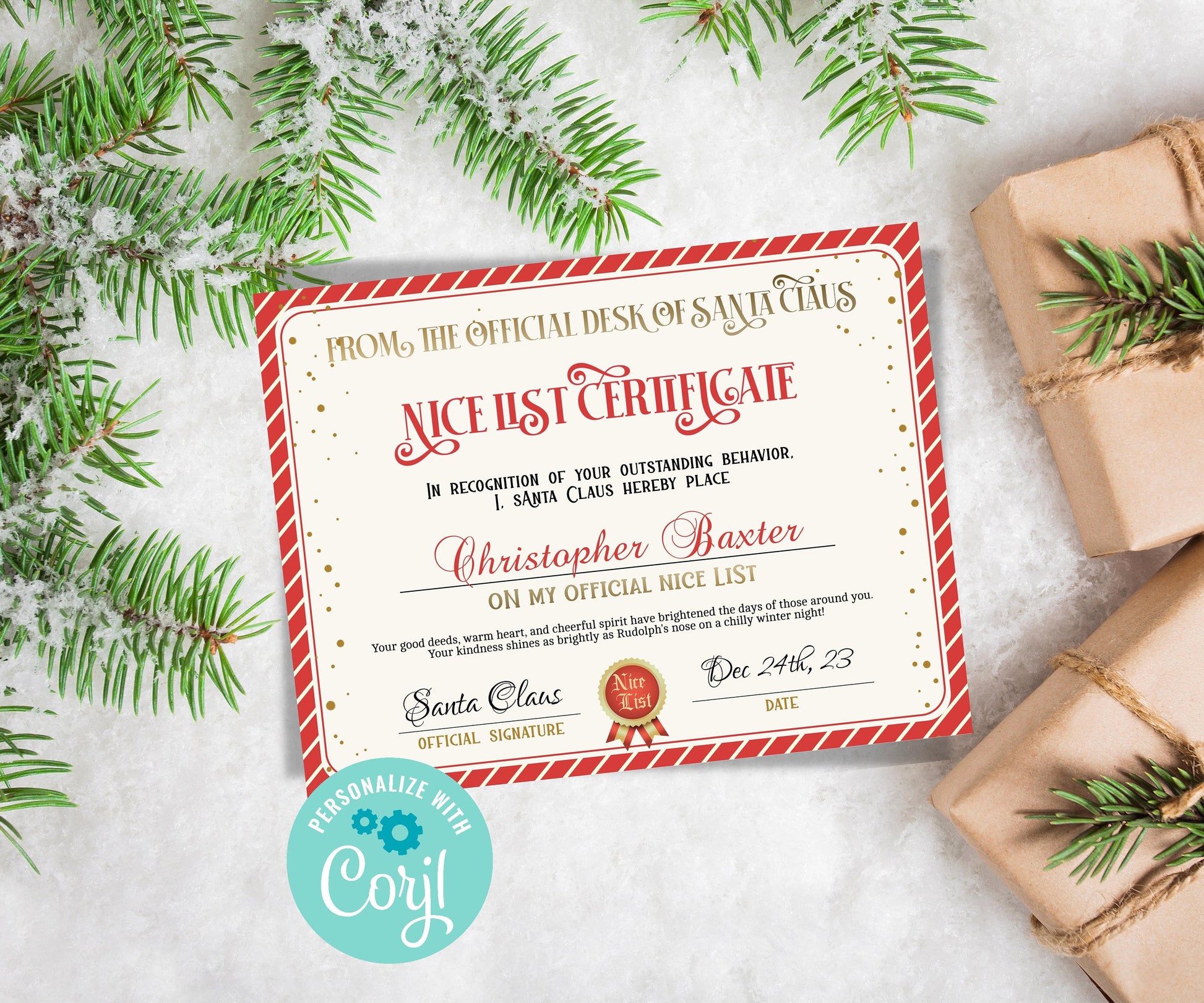 Santa Nice List Certificate, Christmas Letter, Editable Template, From the desk of, Christmas Eve Box, Official Santa Mail, Nice List Santa-Christmas -TheHustlingCatLady-Party Games