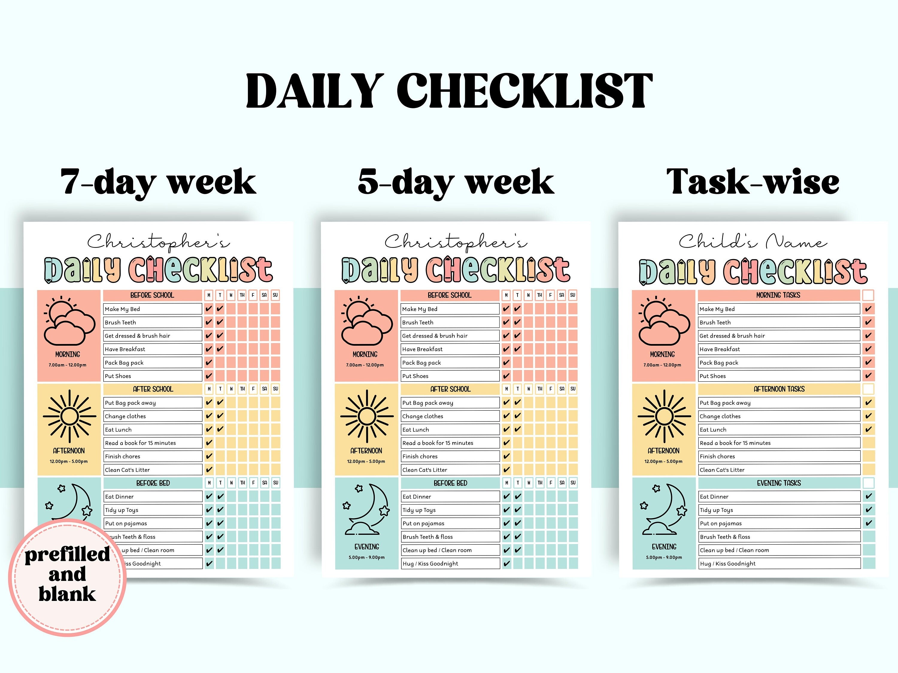 School Routine | Responsibility Chart | Editable Pdf | Kids Chores | Chore Chart Printable | Kids Daily Tasks | Daily Task List