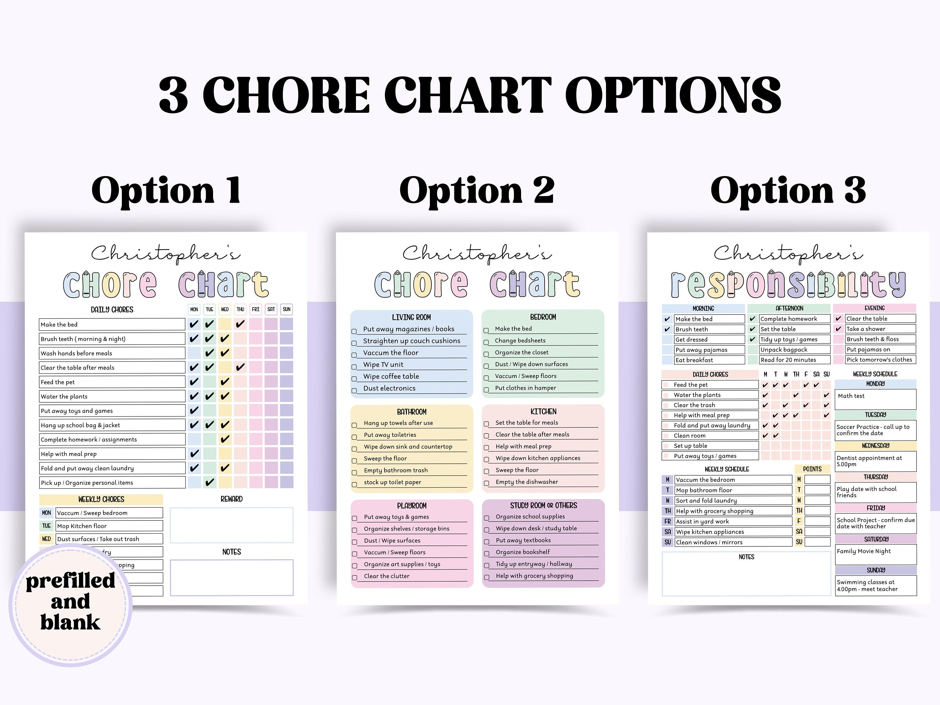 Visual Kids Chore Charts | Reward Chart | Family Chore Chart | Editable Responsibility Chart Bundle | How To Earn Money Chore Chart template