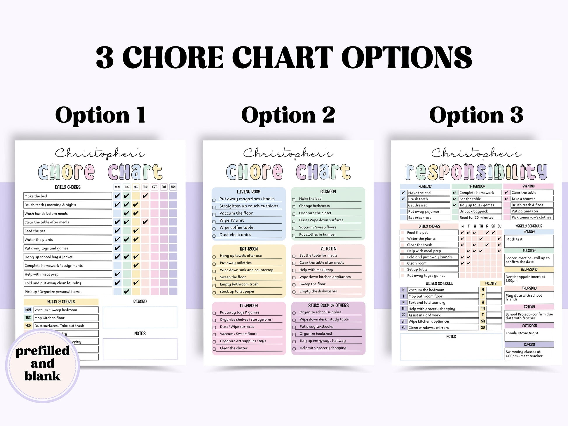 Visual Kids Chore Charts | Reward Chart | Family Chore Chart | Editable Responsibility Chart Bundle | How To Earn Money Chore Chart template