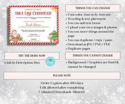 Editable in Corjl Santa Nice List Certificate, Christmas Letter, Editable Template, From the desk of, Christmas Eve Box, Official Santa Mail-Christmas -TheHustlingCatLady-Party Games