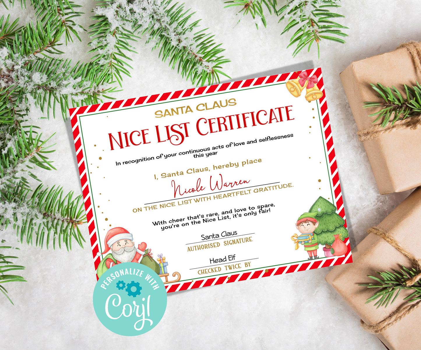 Editable in Corjl Santa Nice List Certificate, Christmas Letter, Editable Template, From the desk of, Christmas Eve Box, Official Santa Mail-Christmas -TheHustlingCatLady-Party Games