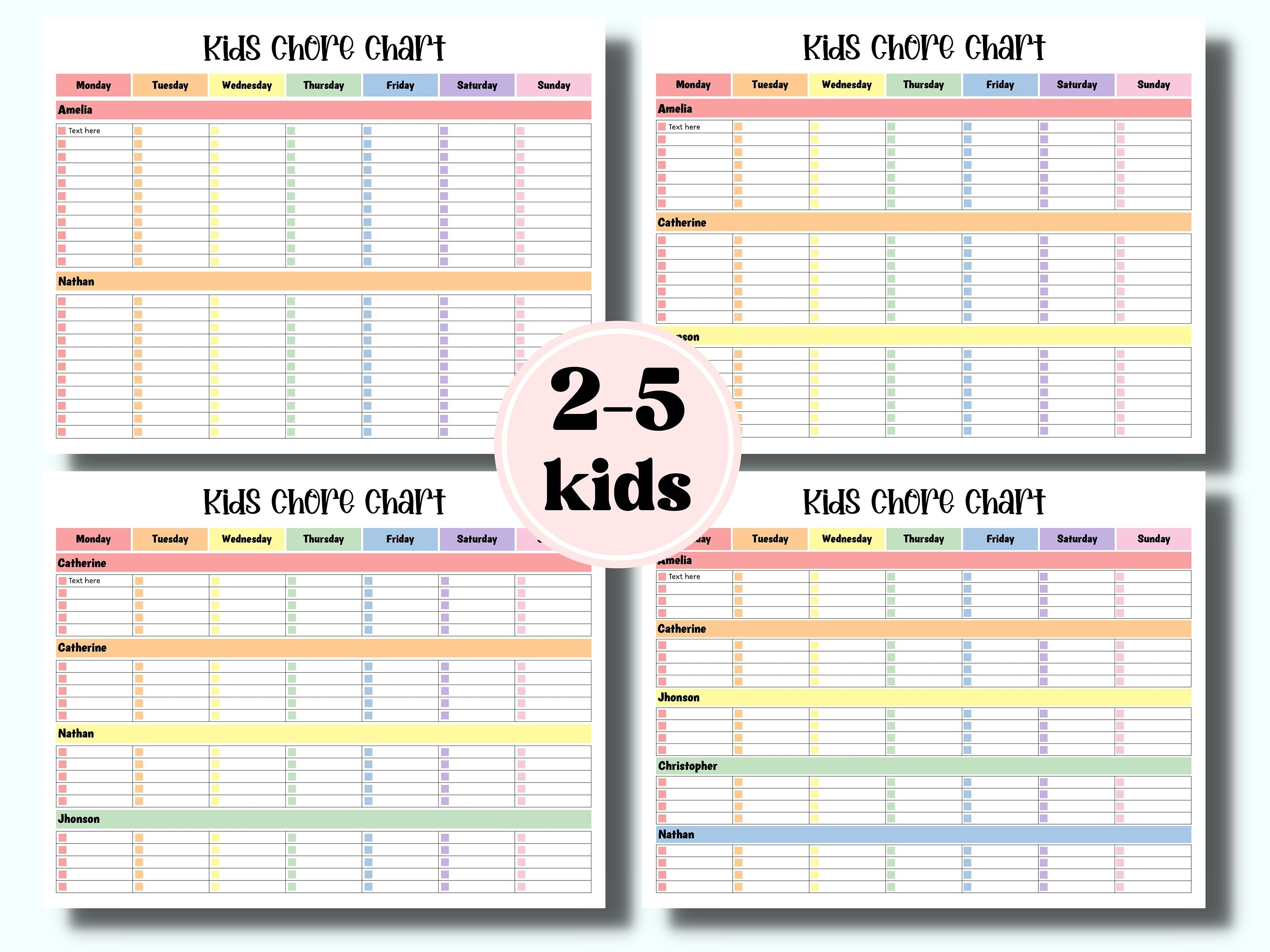 Chore Chart | Behavior Chart | Daily Checklist | Kids Teens Weekly & Daily Tasks | Weekly Household | Family Calendar | Screen Time