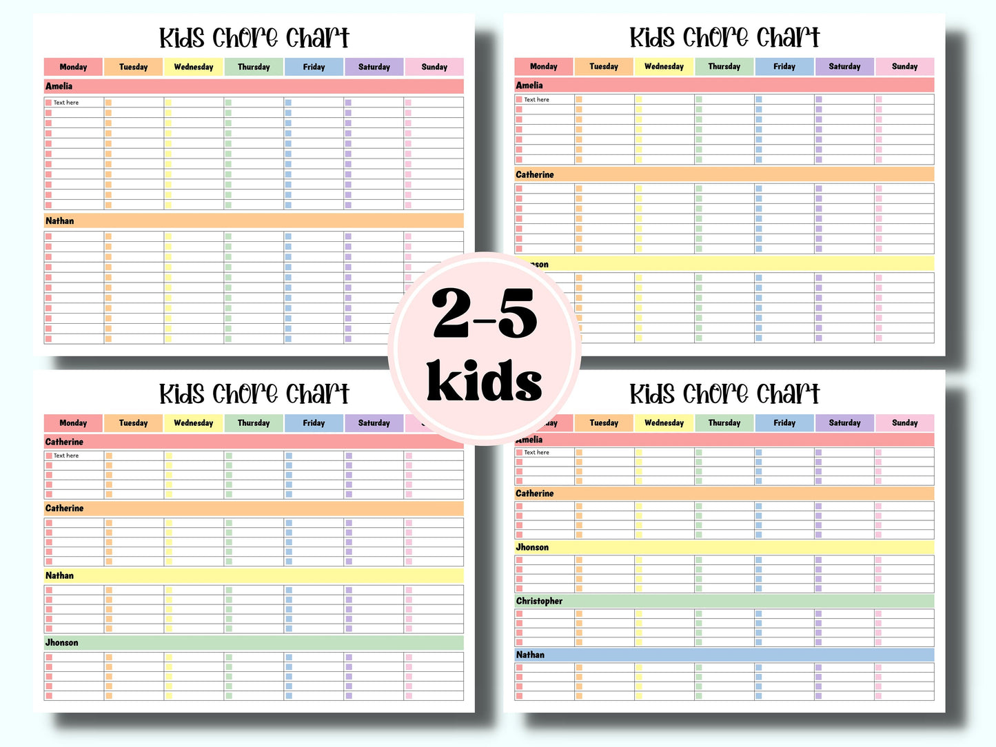 Chore Chart | Behavior Chart | Daily Checklist | Kids Teens Weekly & Daily Tasks | Weekly Household | Family Calendar | Screen Time