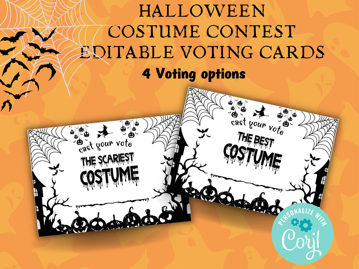 Halloween Costume Contest Voting Cards | Editable in Corjl | Halloween ...