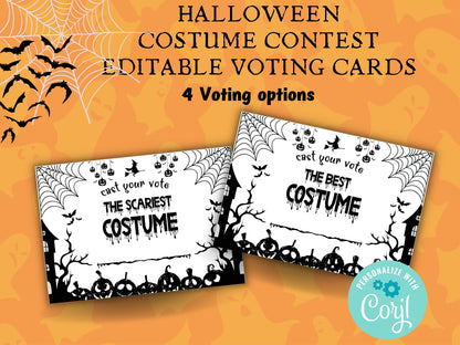 Halloween Costume Contest | Editable in Corjl | Halloween Competition Printable Voting Cards | Halloween Sign | Corjl template-Halloween Printables -TheHustlingCatLady-Party Games