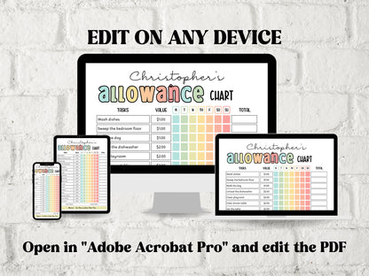 Earn Money Chart | Weekly Allowance Chore Chart | School Routine | Kids Allowance Tracker | Chore Chart For Kids | Editable Pdf