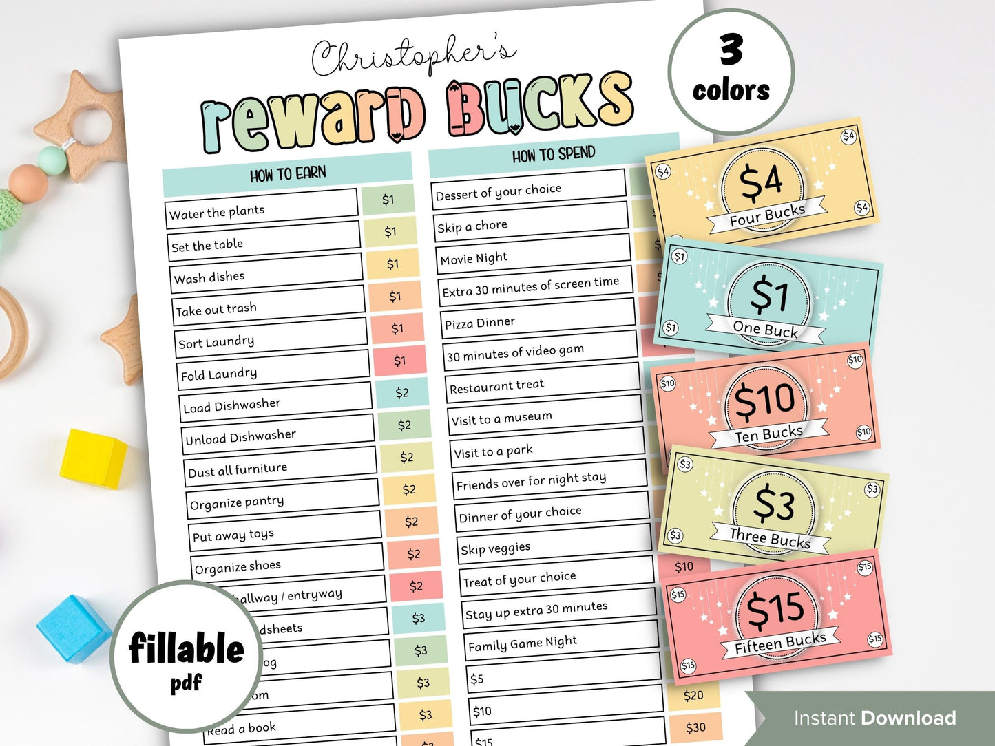 Mom Bucks | Reward Bucks | Allowance Play Money | Canva Link | Chore Bucks | Reward System For Kids | Editable Good Behavior Bucks | Kids