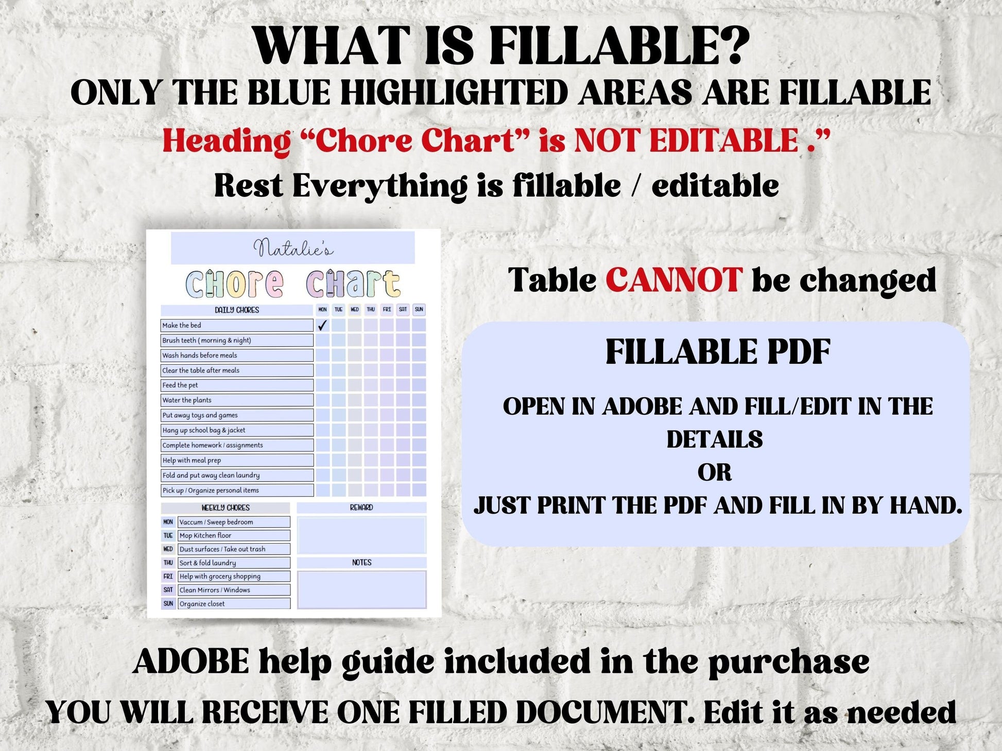 Chore Chart | Daily Task List | Routine Chart | Adhd Cleaning Planner | Daily Checklist | Christmas Gifts | School Routine | Daily Routine