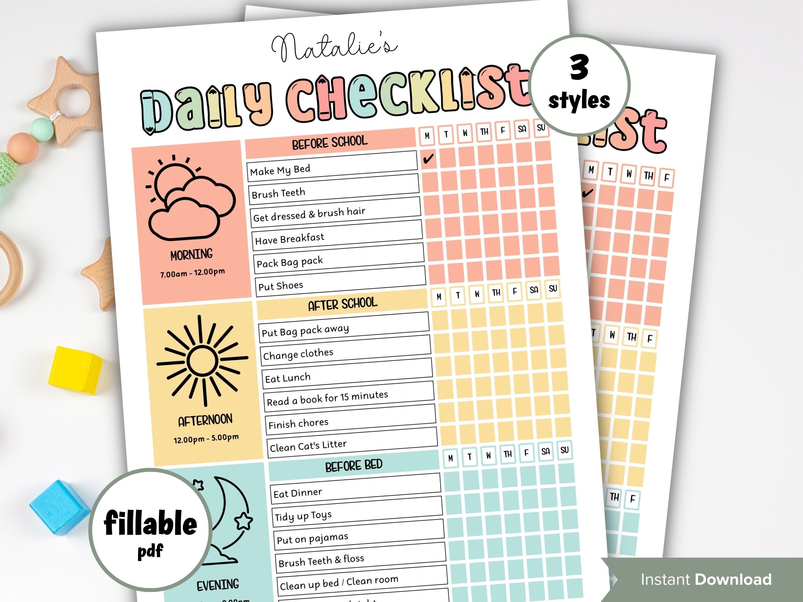 Daily Checklist | Yearly Cleaning Checklist | School Routine | Kids Daily Tasks | Responsibility Chart | Weekly Task Planner Template