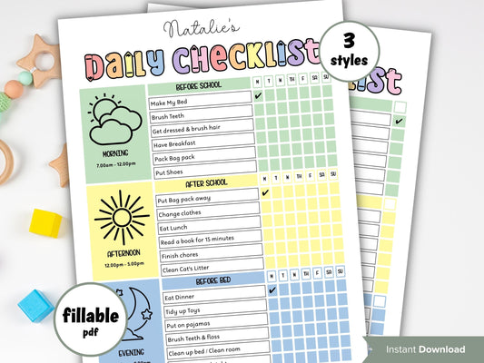 Daily Task Planner Template Checklist |Cleaning Checklist | School Routine | Kids Daily Tasks | Responsibility Chart | Chore Chart | Weekly