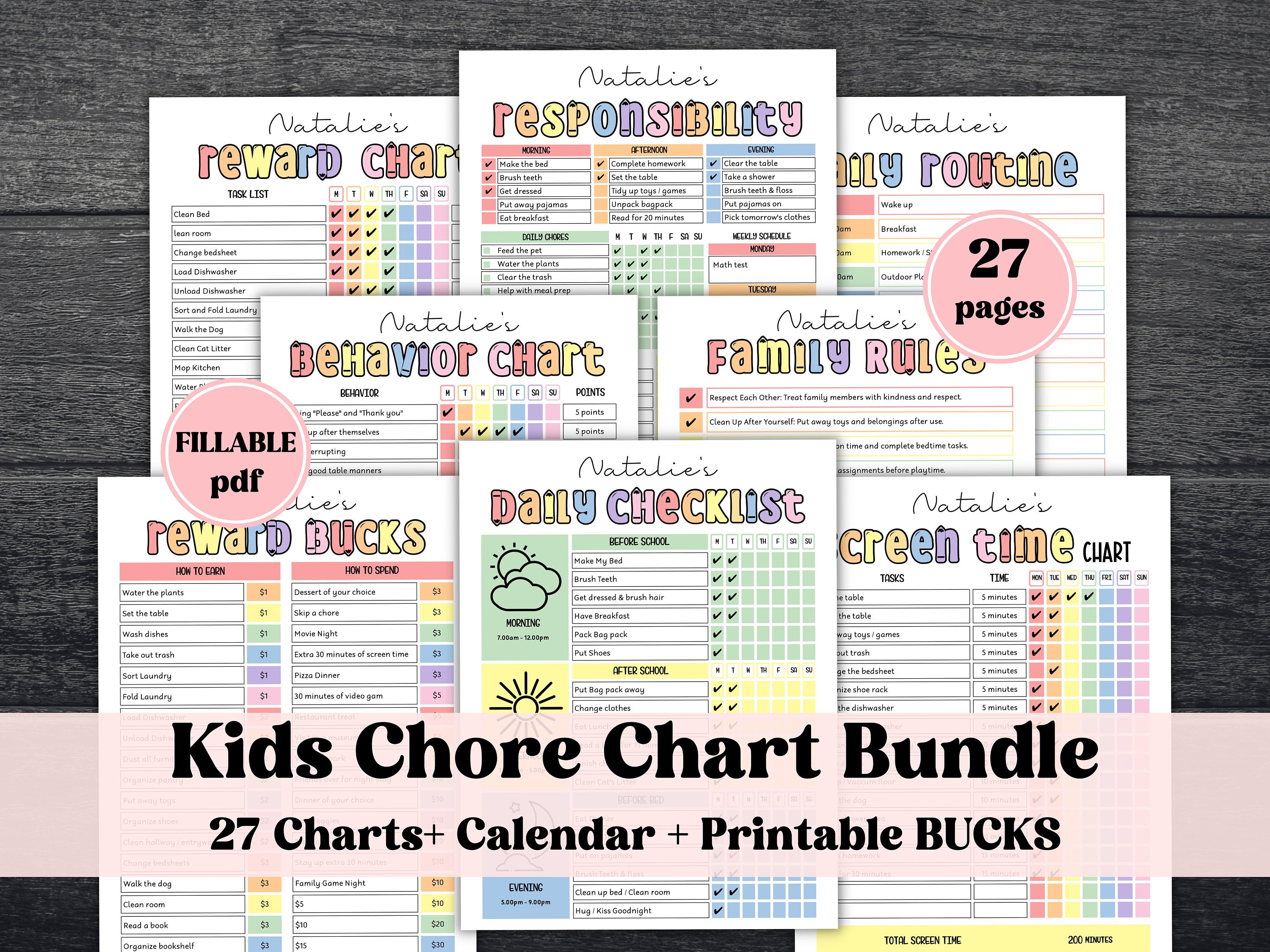 Daily Checklist | Command Center | School Routine | Behavior Chart | Reward Chart | Daily Task List | Editable Pdf | Screen Time