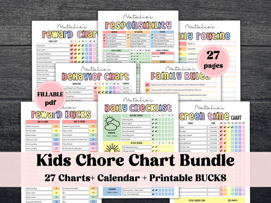 Daily Checklist | Command Center | School Routine | Behavior Chart | Reward Chart | Daily Task List | Editable Pdf | Screen Time