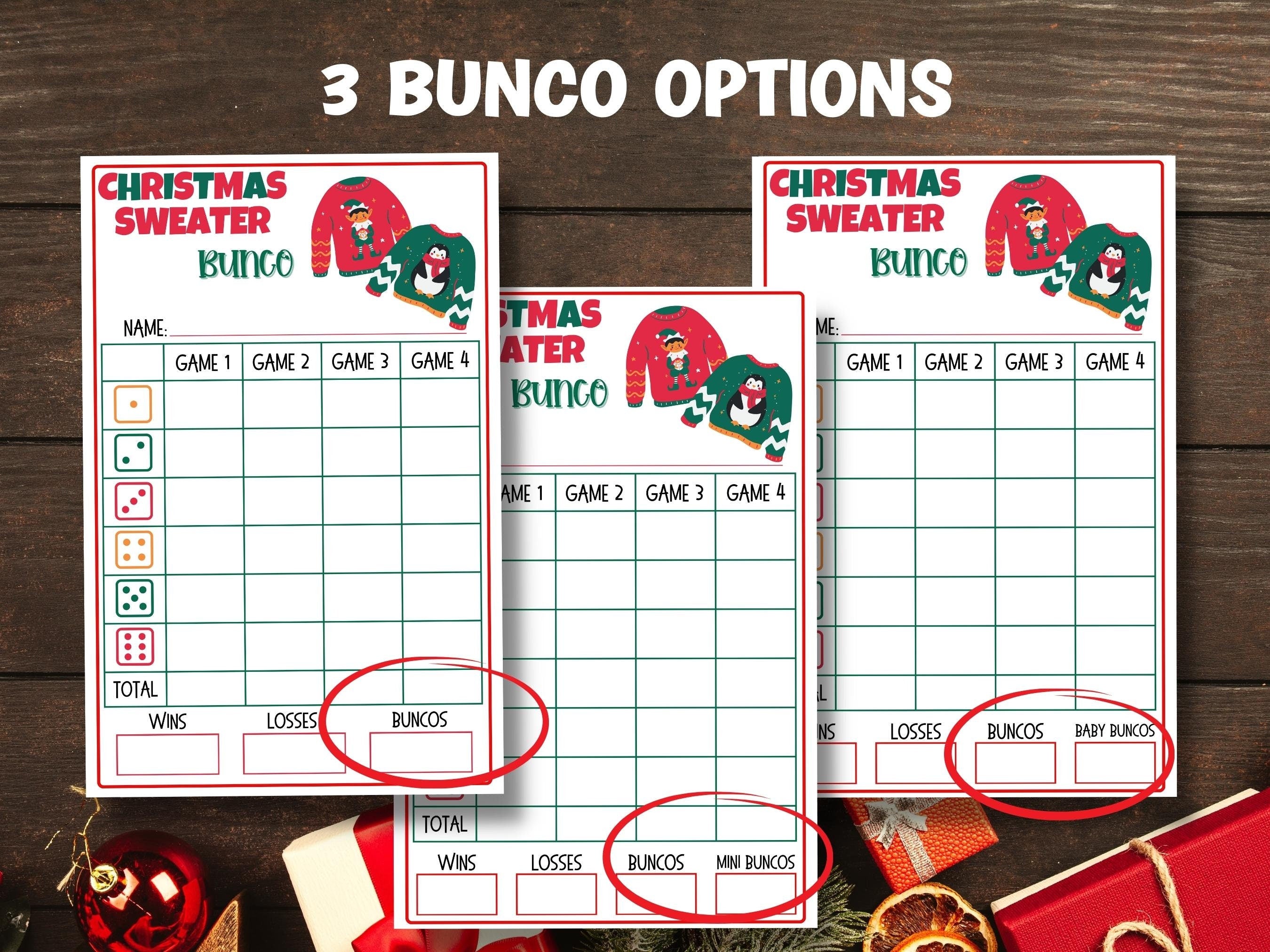 printable christmas bunco score sheet set - 4 / 6 games