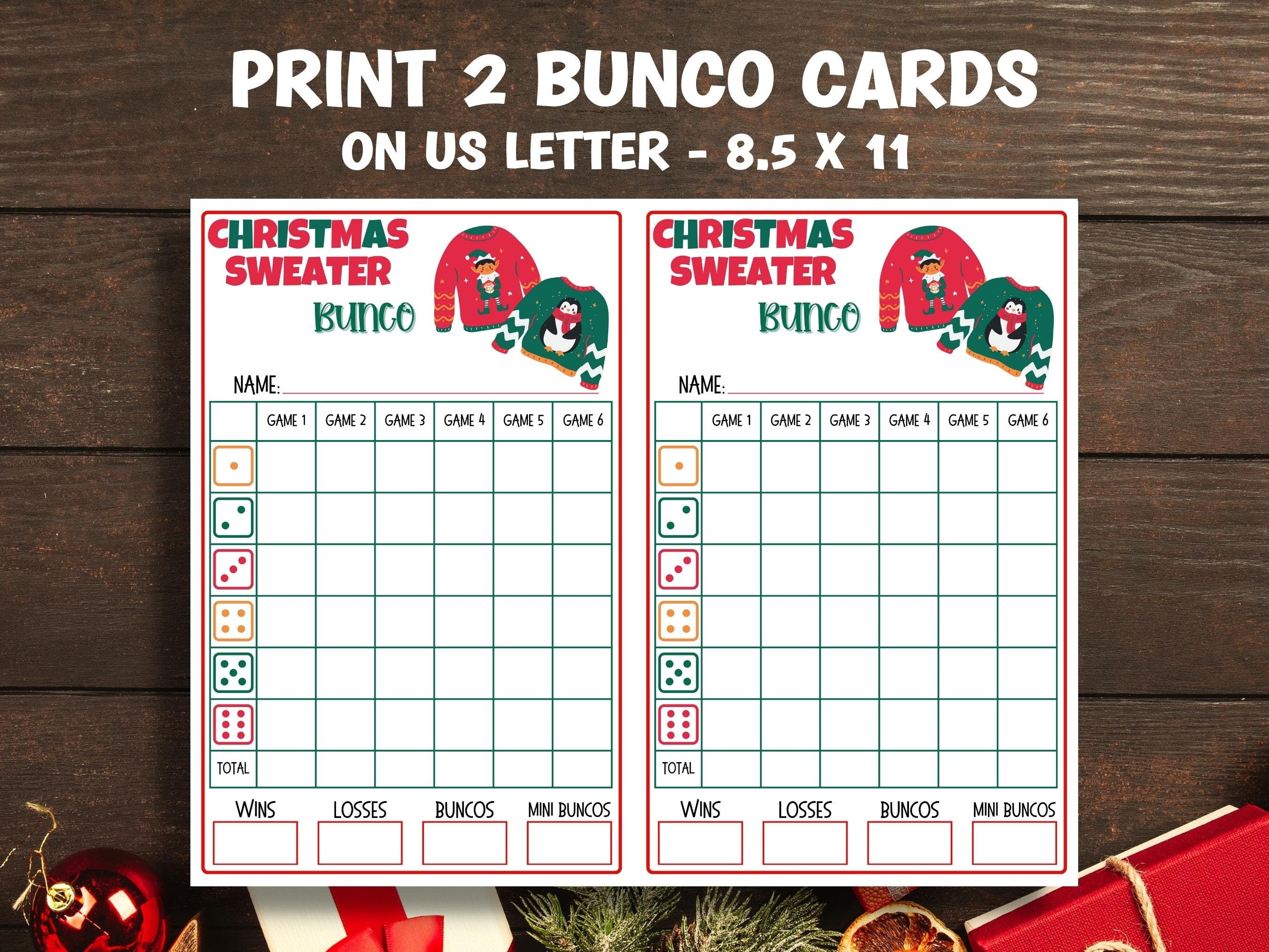 printable christmas bunco score sheet set - 4 / 6 games