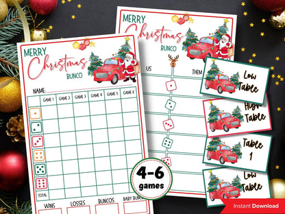 Printable Christmas Bunco Score Sheet | Christmas Bunco Set | Printable Bunco Template | | Happy Holidays I bunco score cards I Tally cards-Christmas -TheHustlingCatLady-Party Games