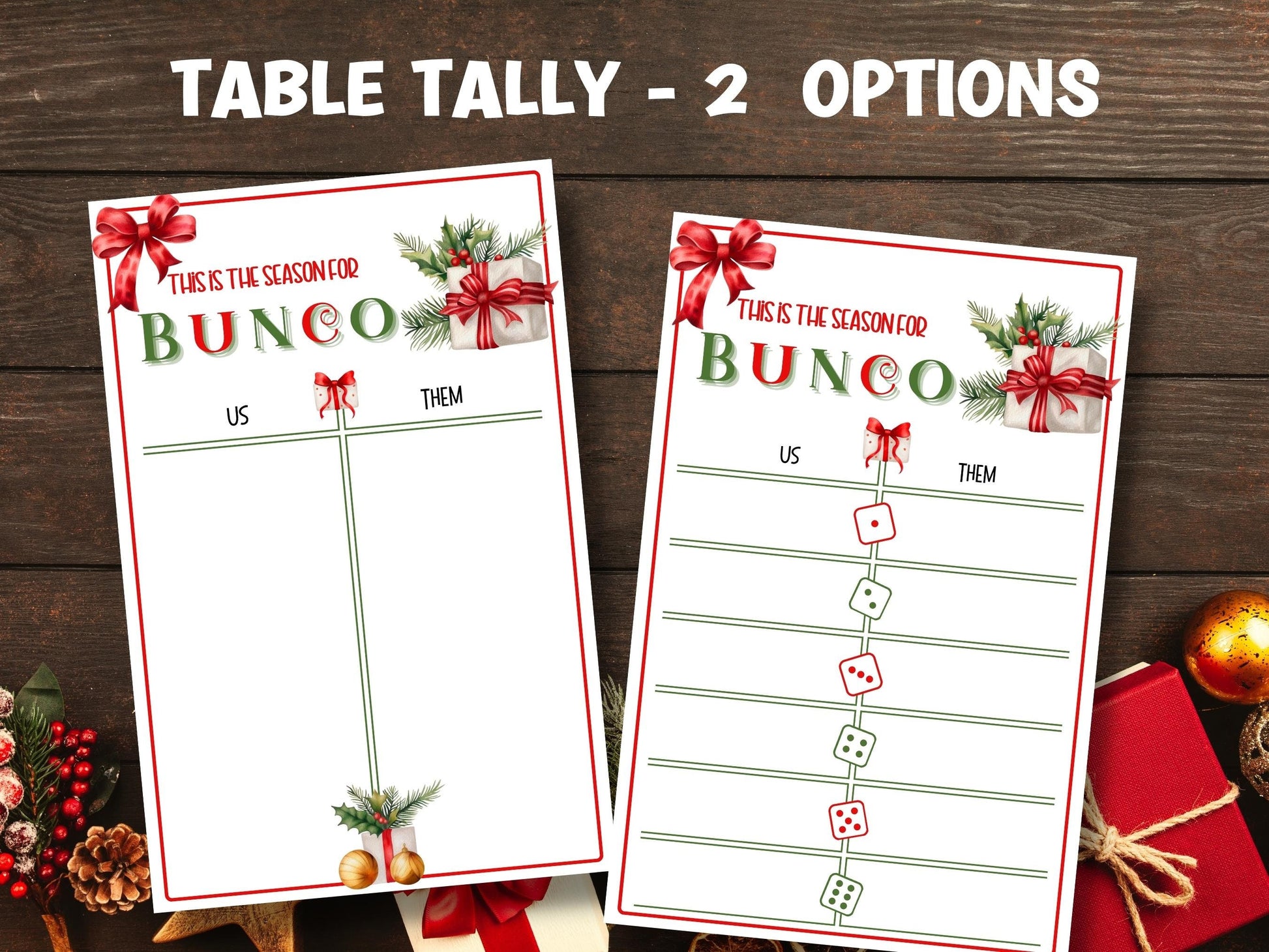 Bunco Night I Printable Christmas Bunco Score Sheet | Christmas Bunco Invitation| Bunco Game | Tally Sheet I bunco score cards I merry bunco-Christmas -TheHustlingCatLady-Party Games