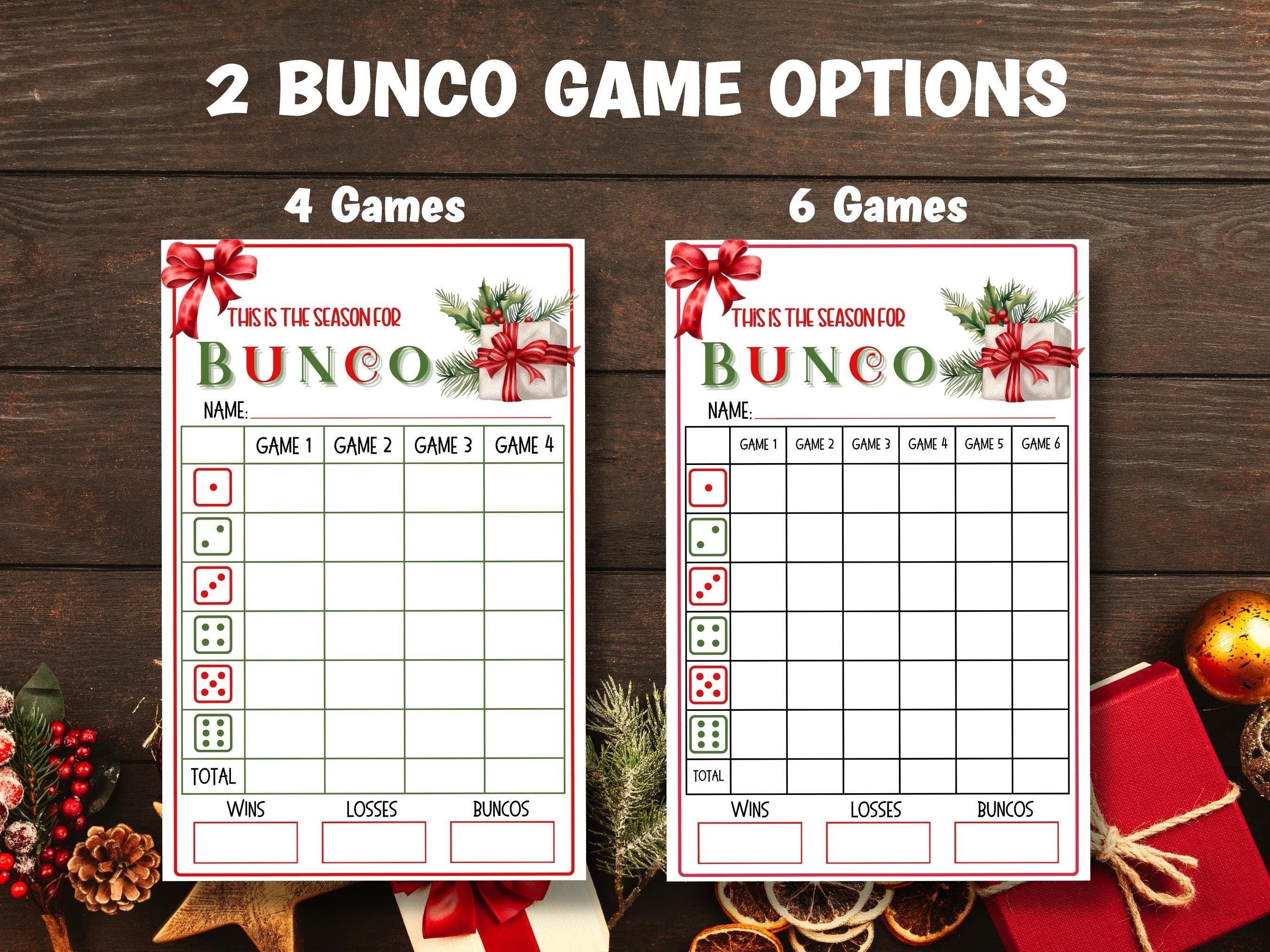 printable christmas bunco score sheet set - 4 / 6 games