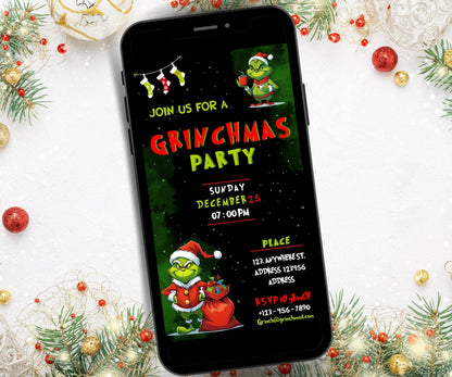 Grinchmas Party | Editable Christmas Party Invitation | Christmas Eve Party Invite | Christmas Birthday Invitation | Grinch Themed Party-Christmas -TheHustlingCatLady-Party Games