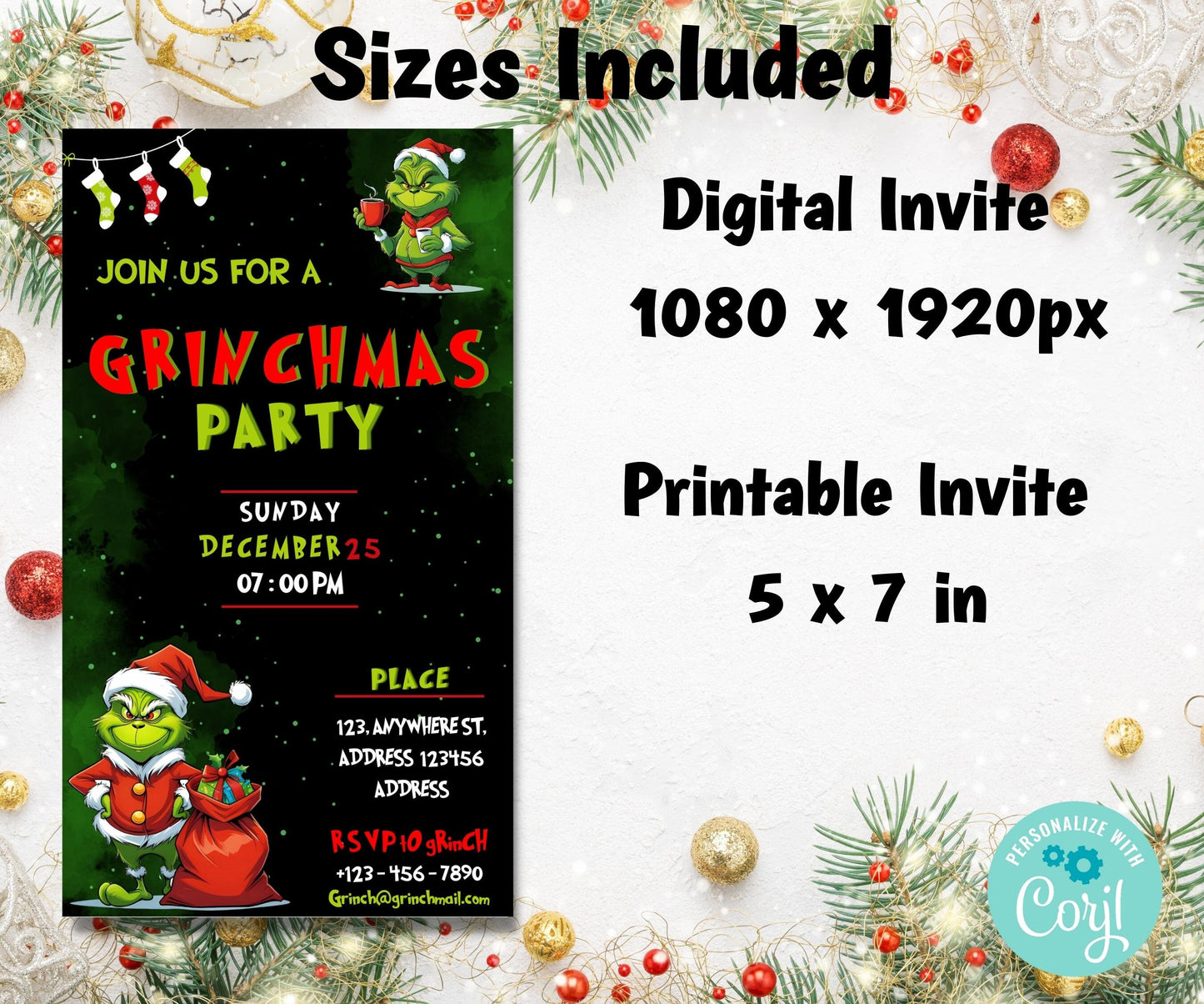 Grinchmas Party | Editable Christmas Party Invitation | Christmas Eve Party Invite | Christmas Birthday Invitation | Grinch Themed Party-Christmas -TheHustlingCatLady-Party Games