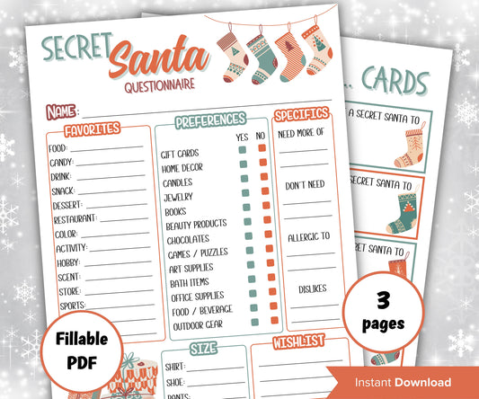 Office gift exchange survey form, secret santa questionnaire for coworkers and teachers, xmas get to know you bundle, christmas all about me-Christmas -TheHustlingCatLady-Party Games