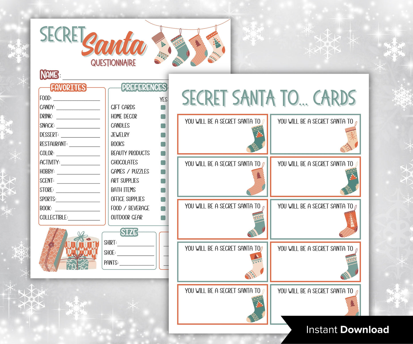 Office gift exchange survey form, secret santa questionnaire for coworkers and teachers, xmas get to know you bundle, christmas all about me-Christmas -TheHustlingCatLady-Party Games