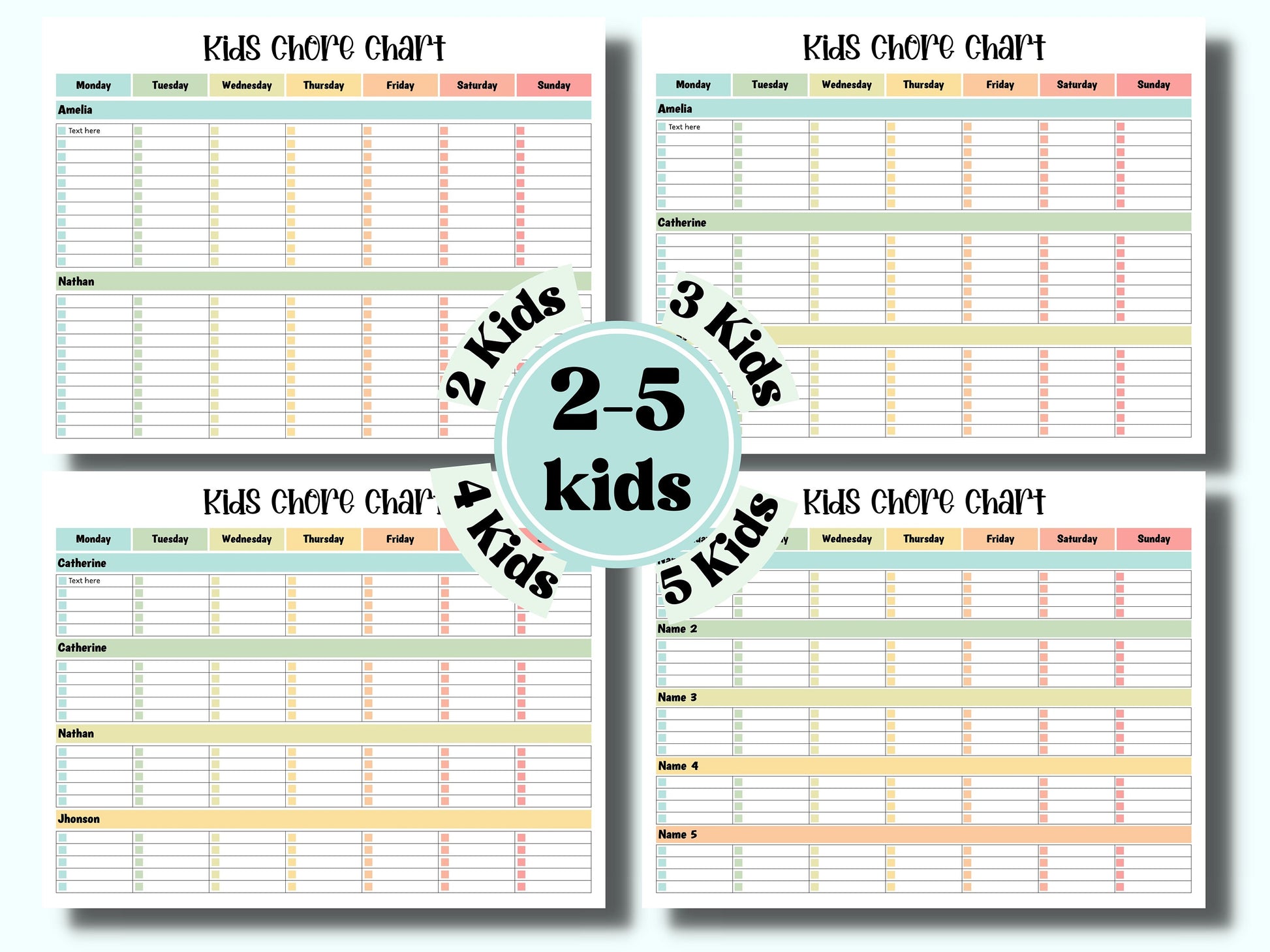 Chore Chart For Multiple kids | Behavior Chart | Kids Daily Tasks | Editable Family Planner Printable | Weekly Family Schedule I 3 kids