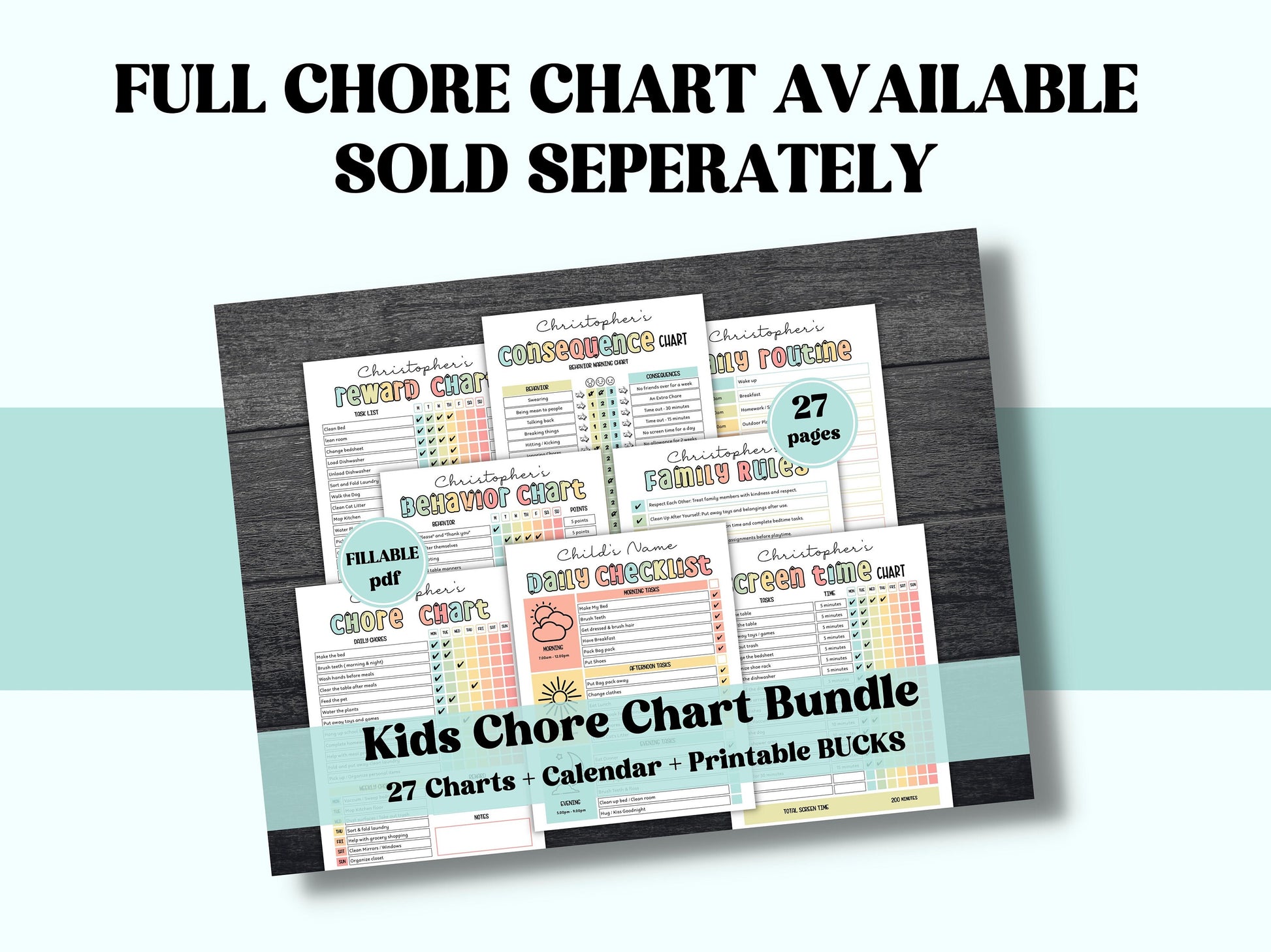 Chore Chart For Multiple kids | Behavior Chart | Kids Daily Tasks | Editable Family Planner Printable | Weekly Family Schedule I 3 kids