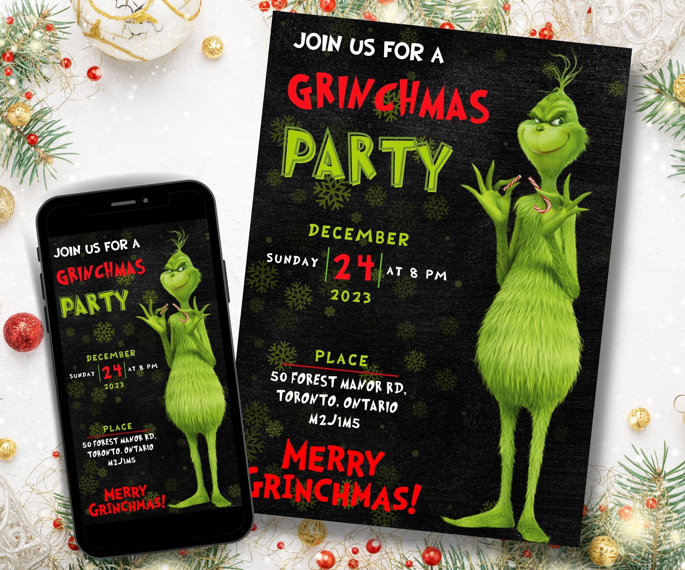 Editable Christmas Party Invitation I Grinchmas Party | Christmas Eve Party Invite | Christmas Birthday Invitation | Grinch Themed Party-Christmas -TheHustlingCatLady-Party Games